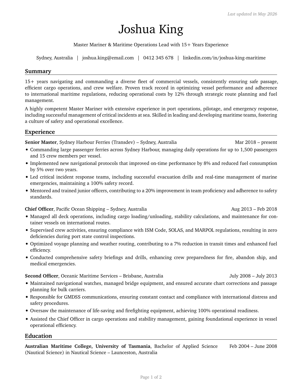 Captains, Mates, and Pilots of Water Vessels CV in English — page 1
