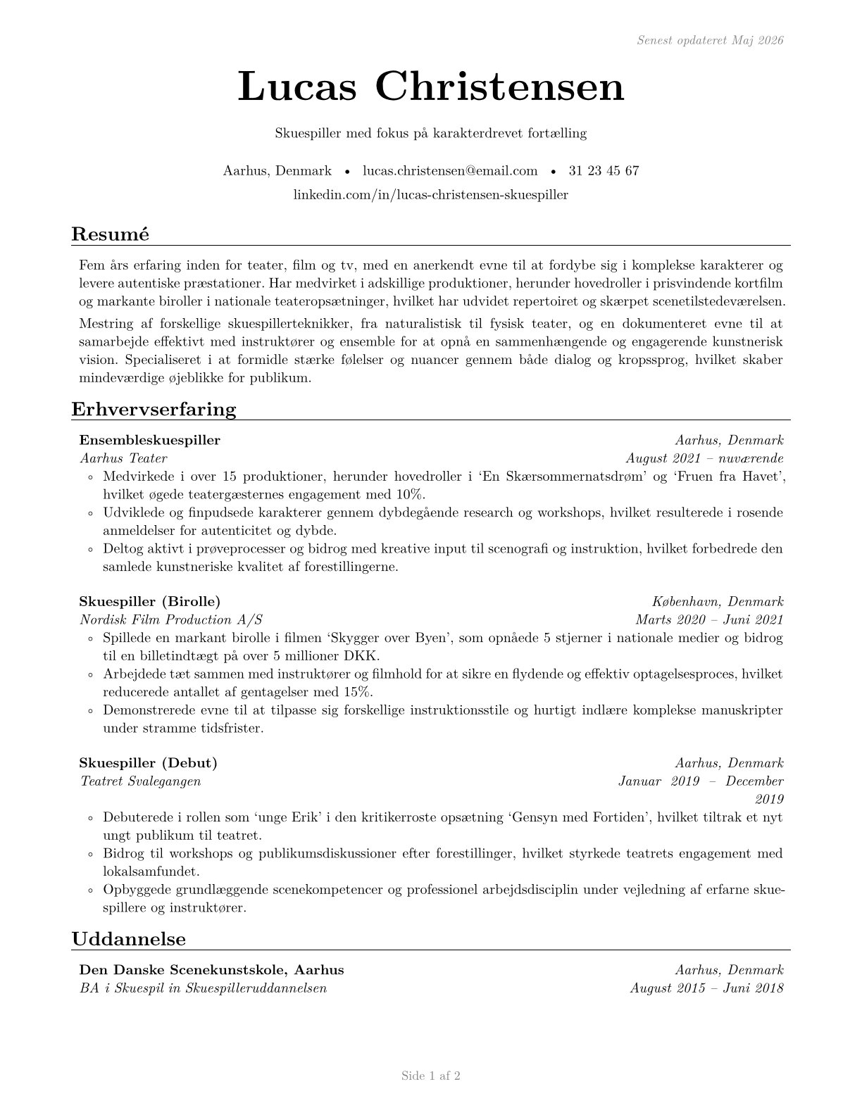Actors CV in Danish — page 1