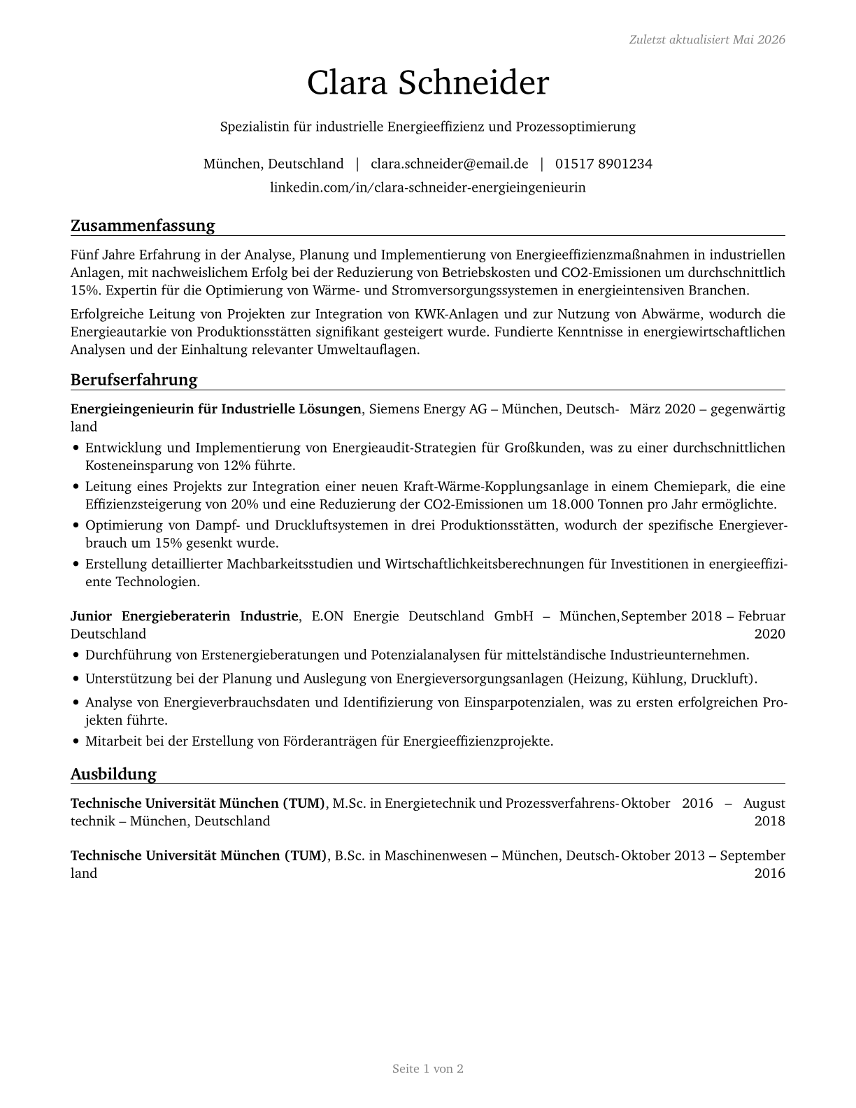 Energy Engineers, Except Wind and Solar CV in German — page 1