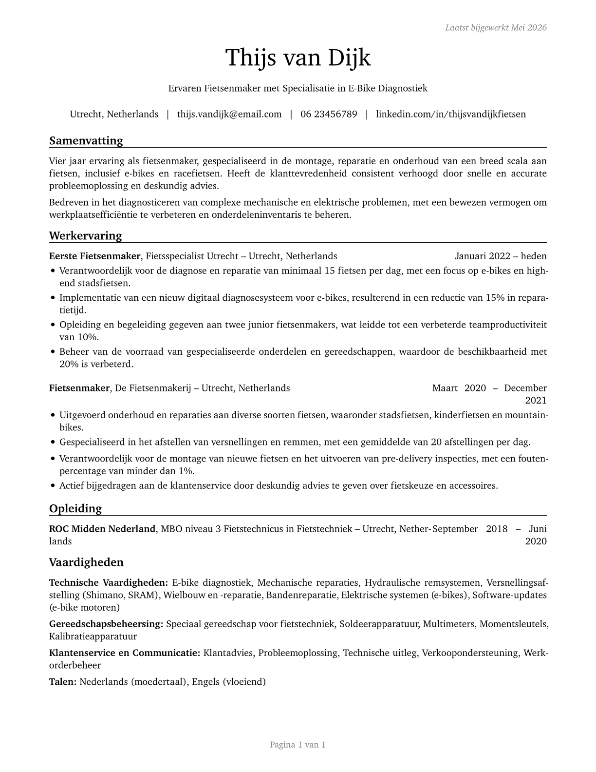 Bicycle Repairers CV in Dutch — page 1