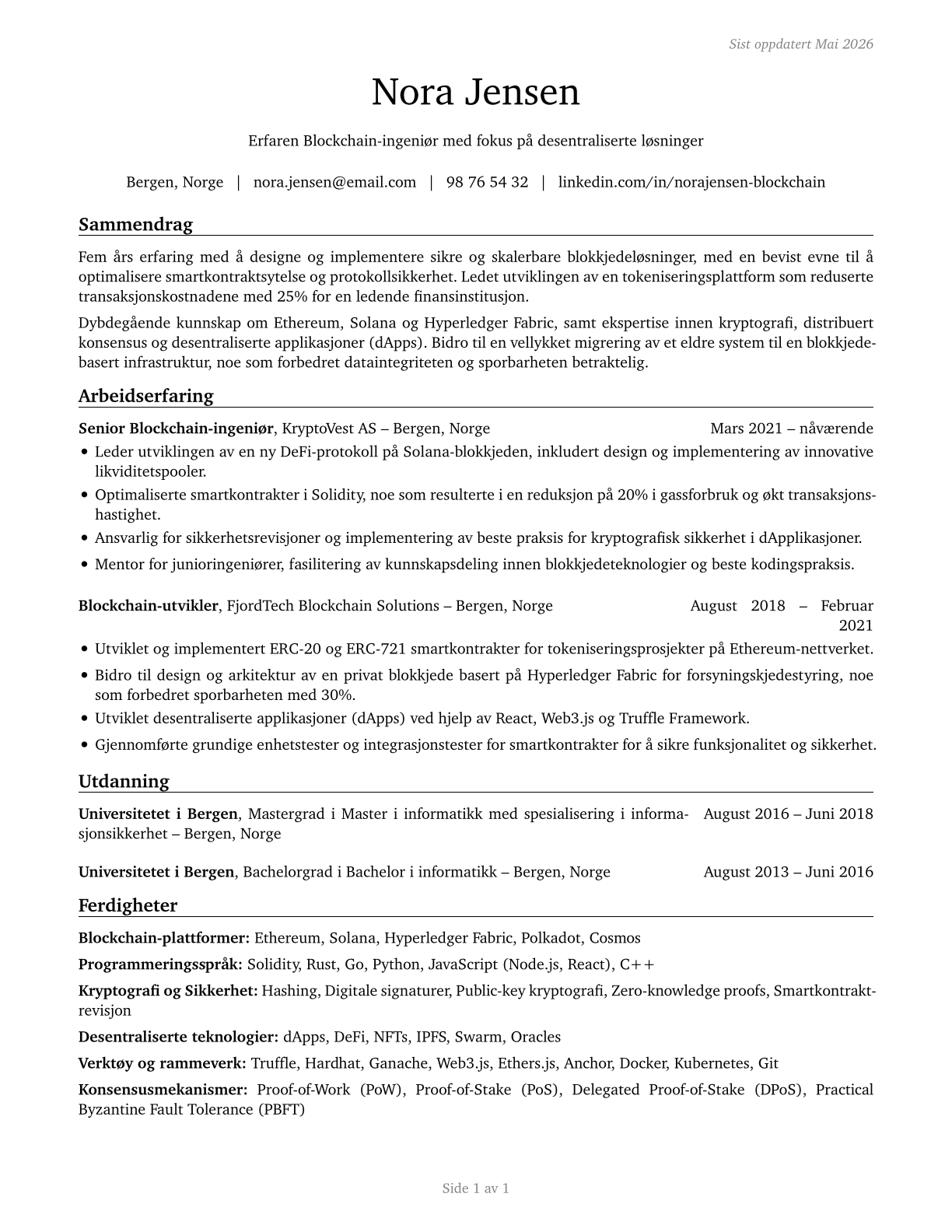 Blockchain Engineers CV in Norwegian_bokmal — page 1