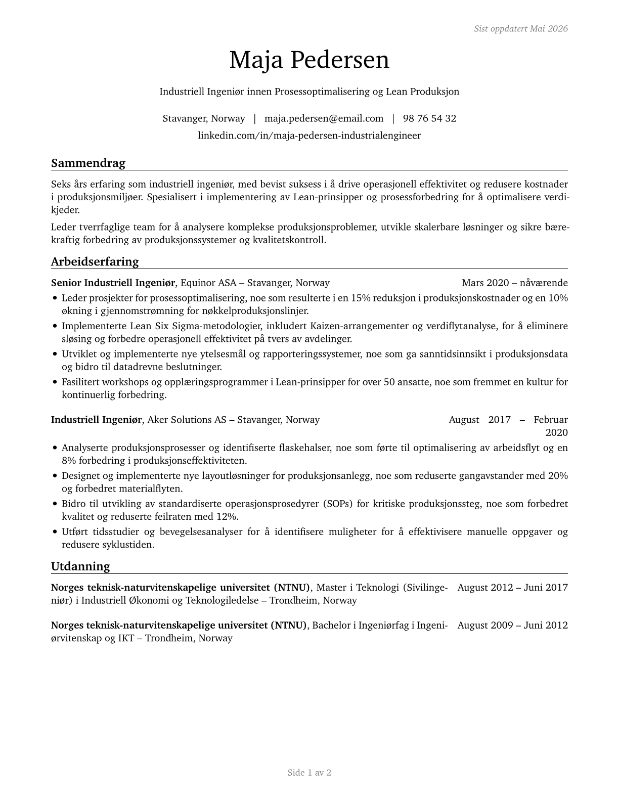 Industrial Engineers CV in Norwegian_bokmal — page 1