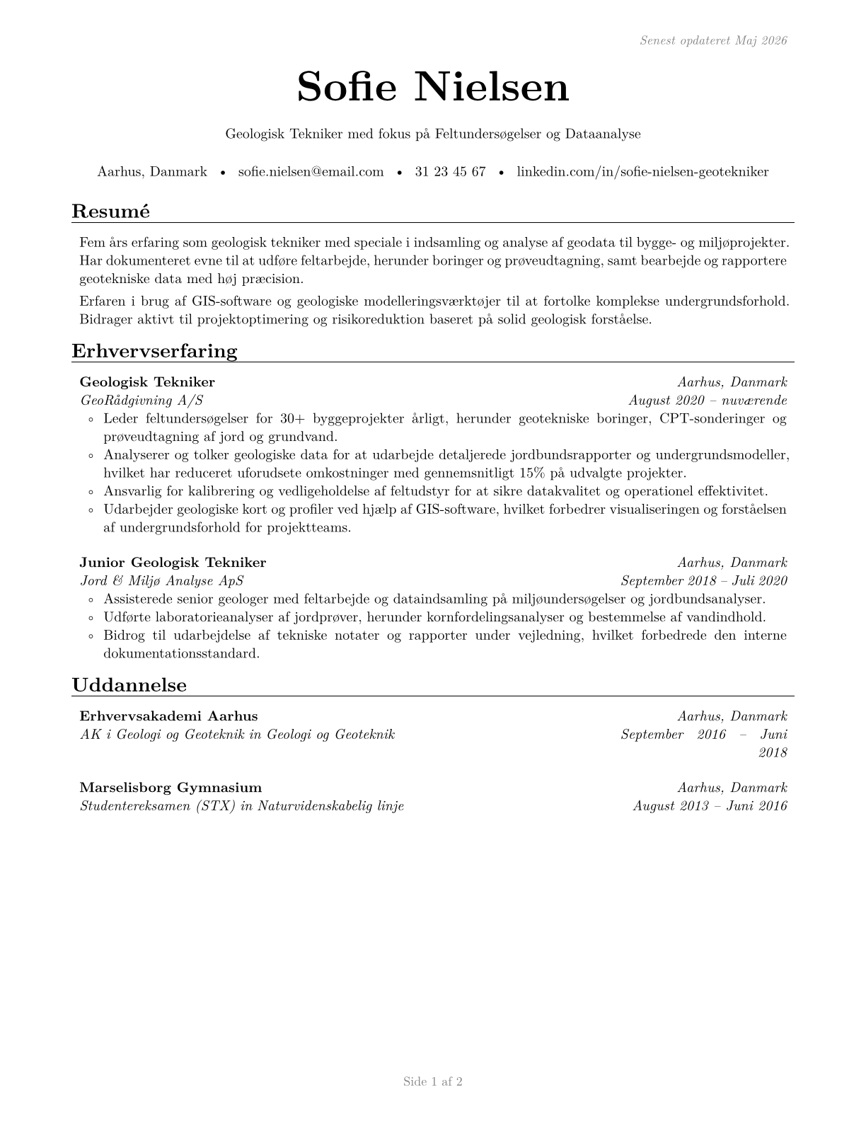 Geological Technicians, Except Hydrologic Technicians CV in Danish — page 1