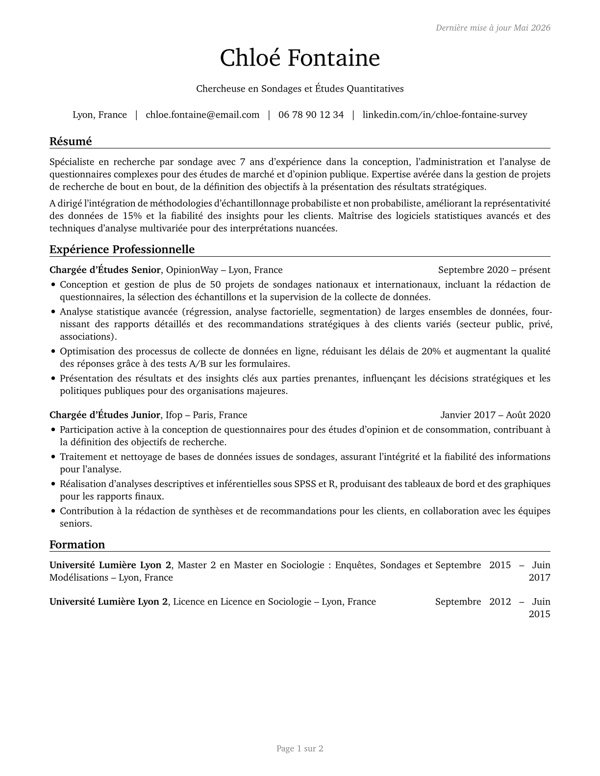 Survey Researchers CV in French — page 1