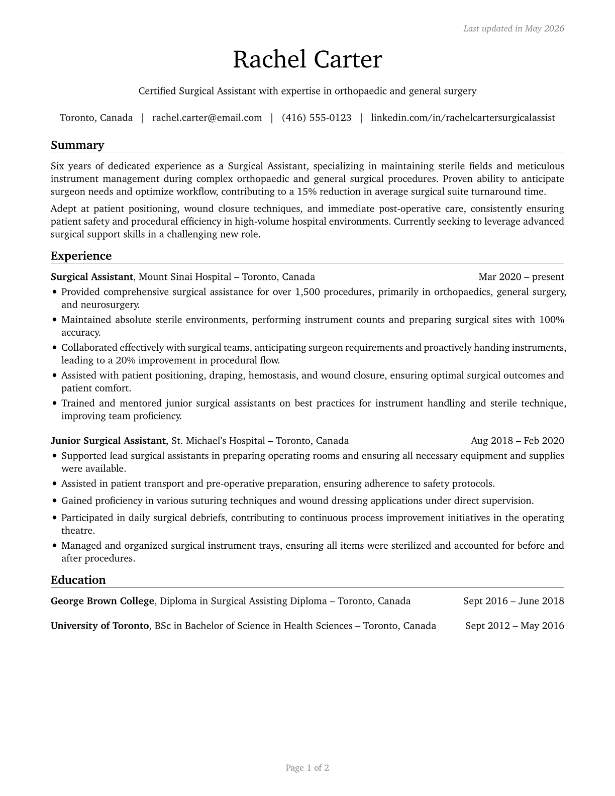 Surgical Assistants CV in English — page 1