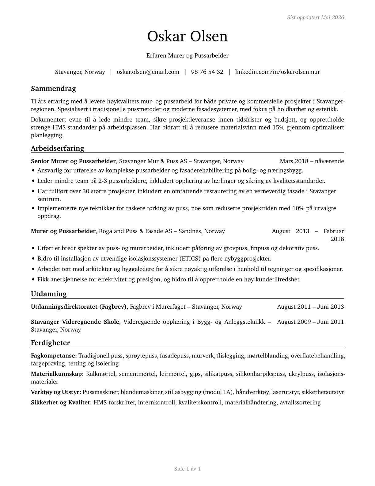 Plasterers and Stucco Masons CV in Norwegian_bokmal — page 1