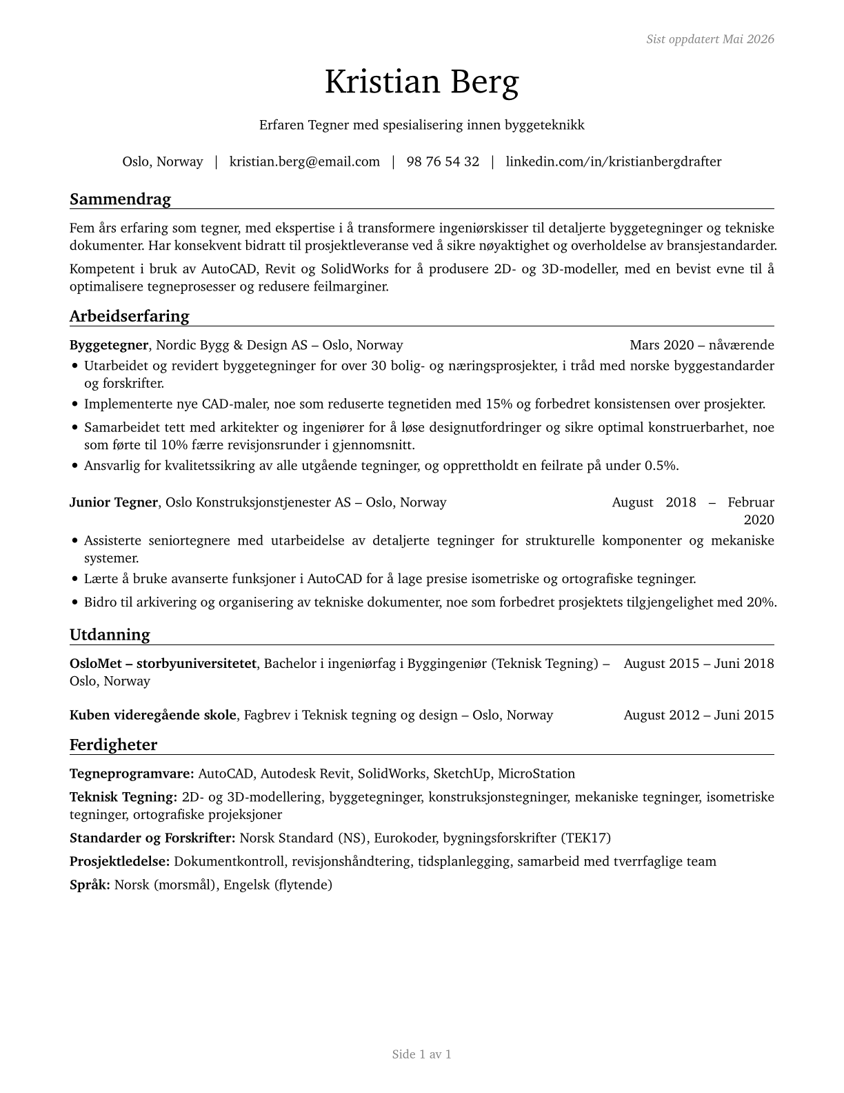 Drafters, All Other CV in Norwegian_bokmal — page 1