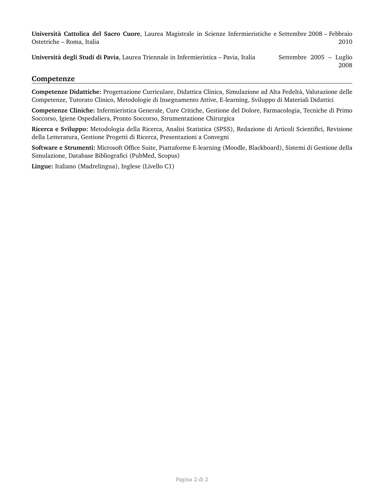 Nursing Instructors and Teachers, Postsecondary CV in Italian — page 2