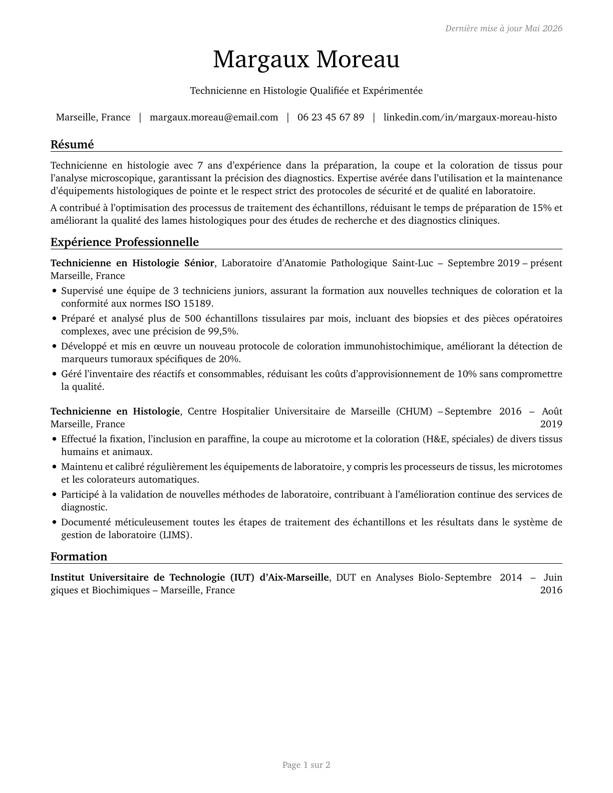 Histology Technicians CV in French — page 1