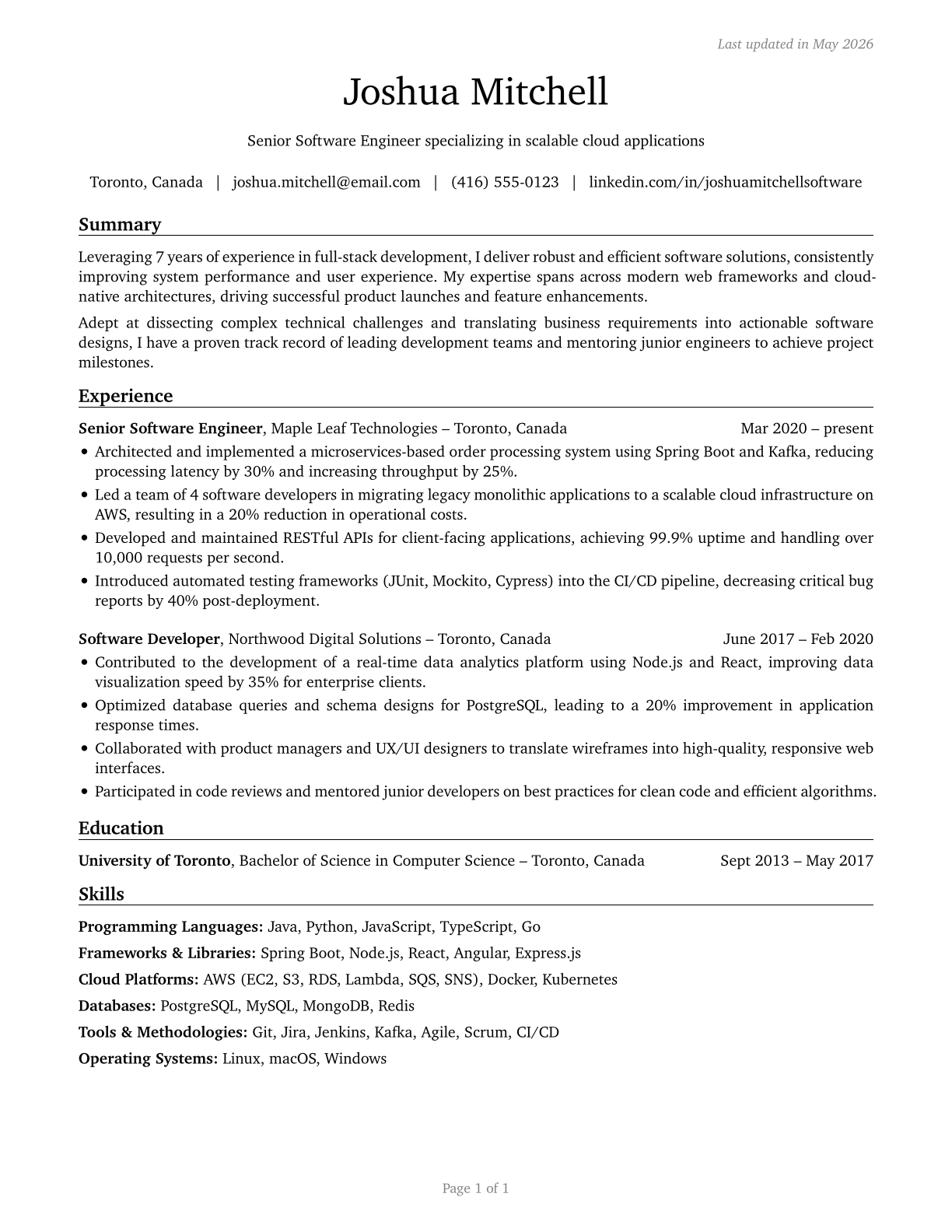 Software Developers CV in English — page 1