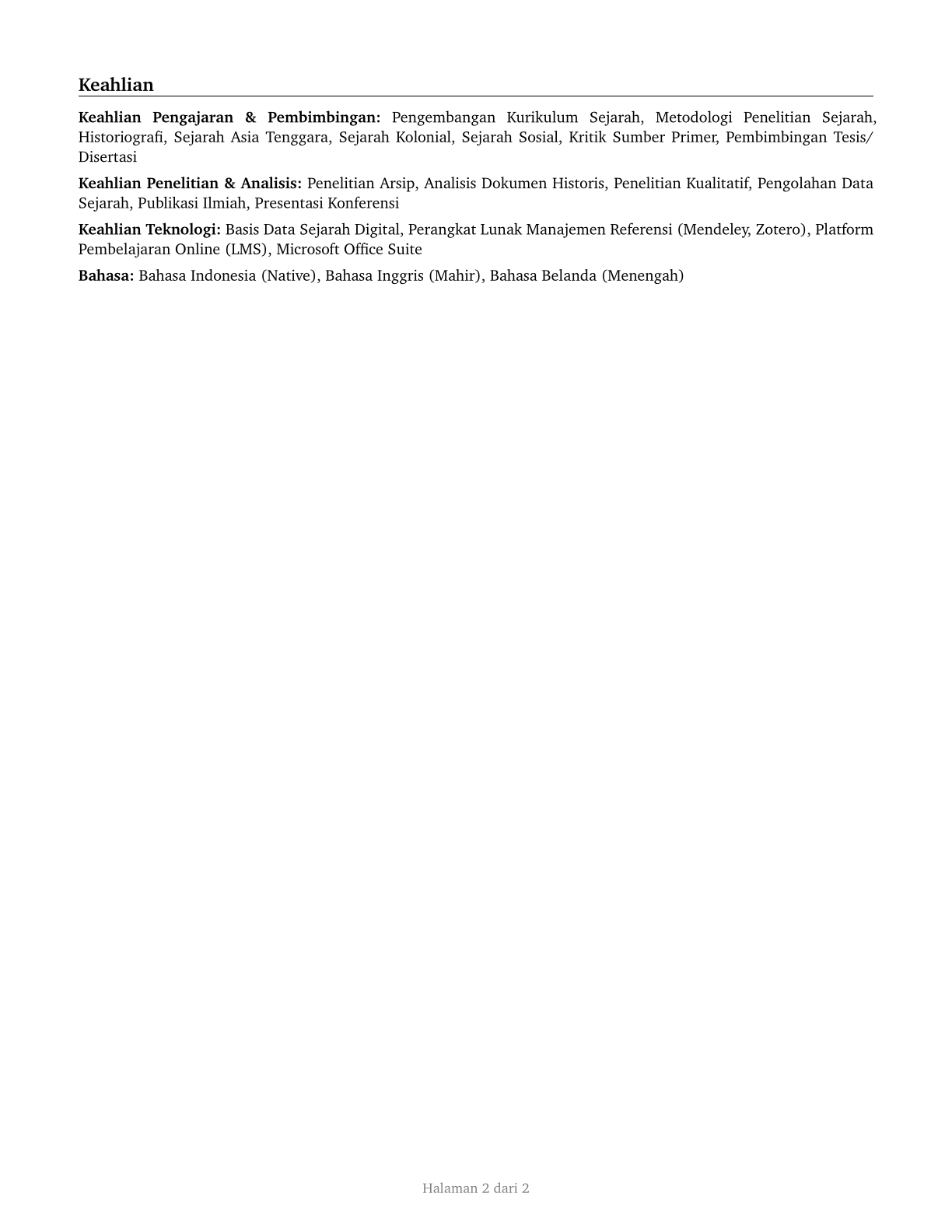 History Teachers, Postsecondary CV in Indonesian — page 2