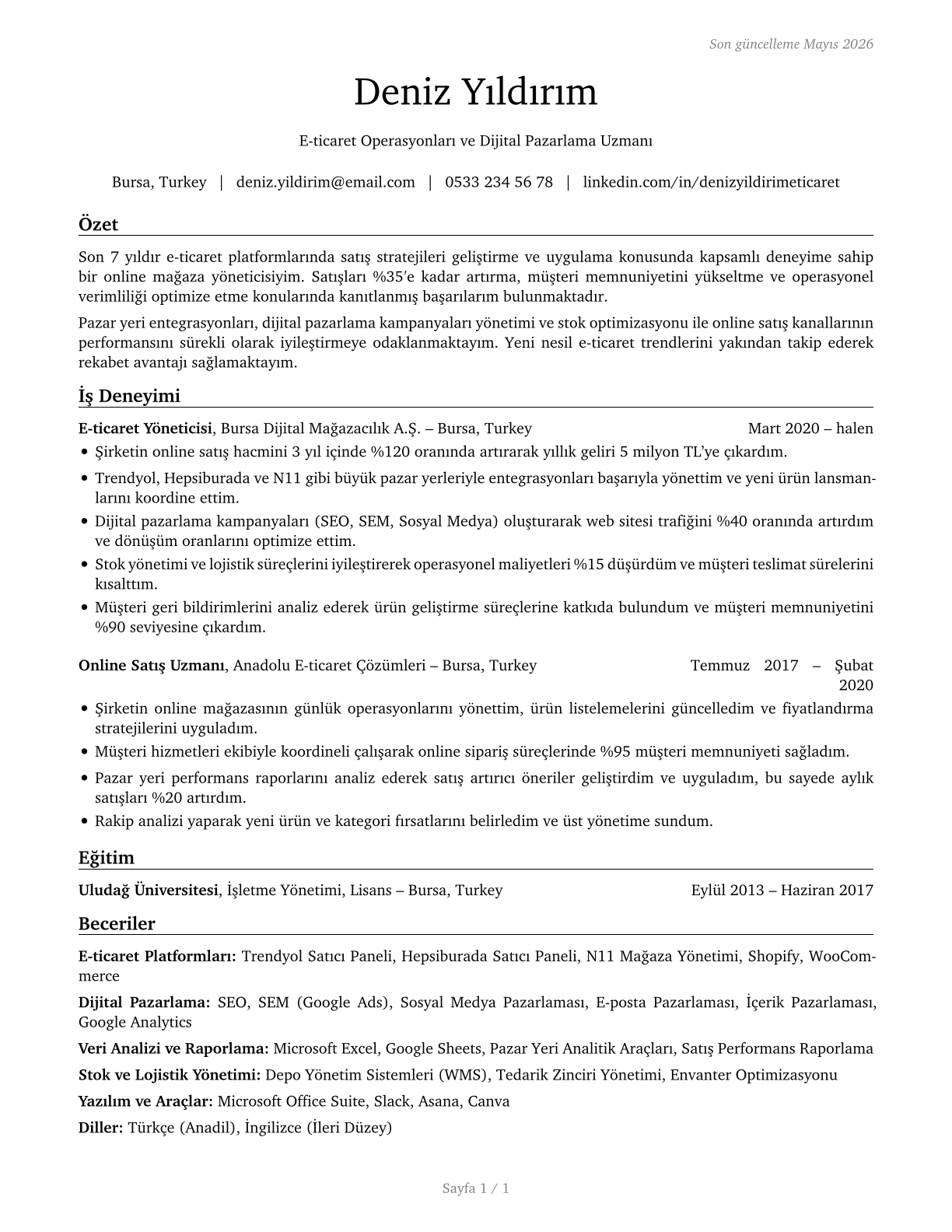 Online Merchants CV in Turkish — page 1