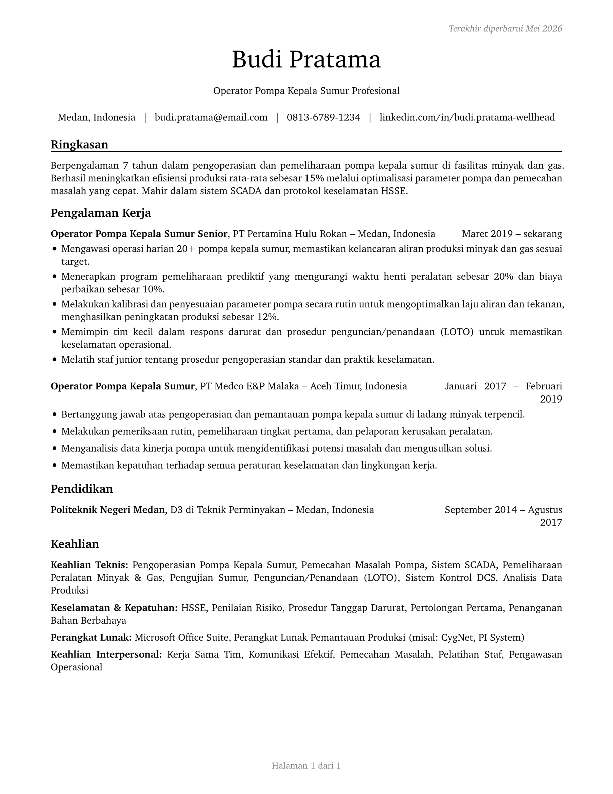 Wellhead Pumpers CV in Indonesian — page 1