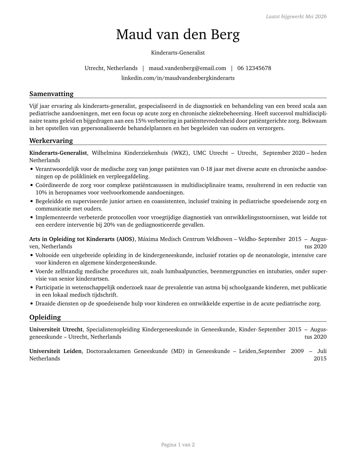 Pediatricians, General CV in Dutch — page 1