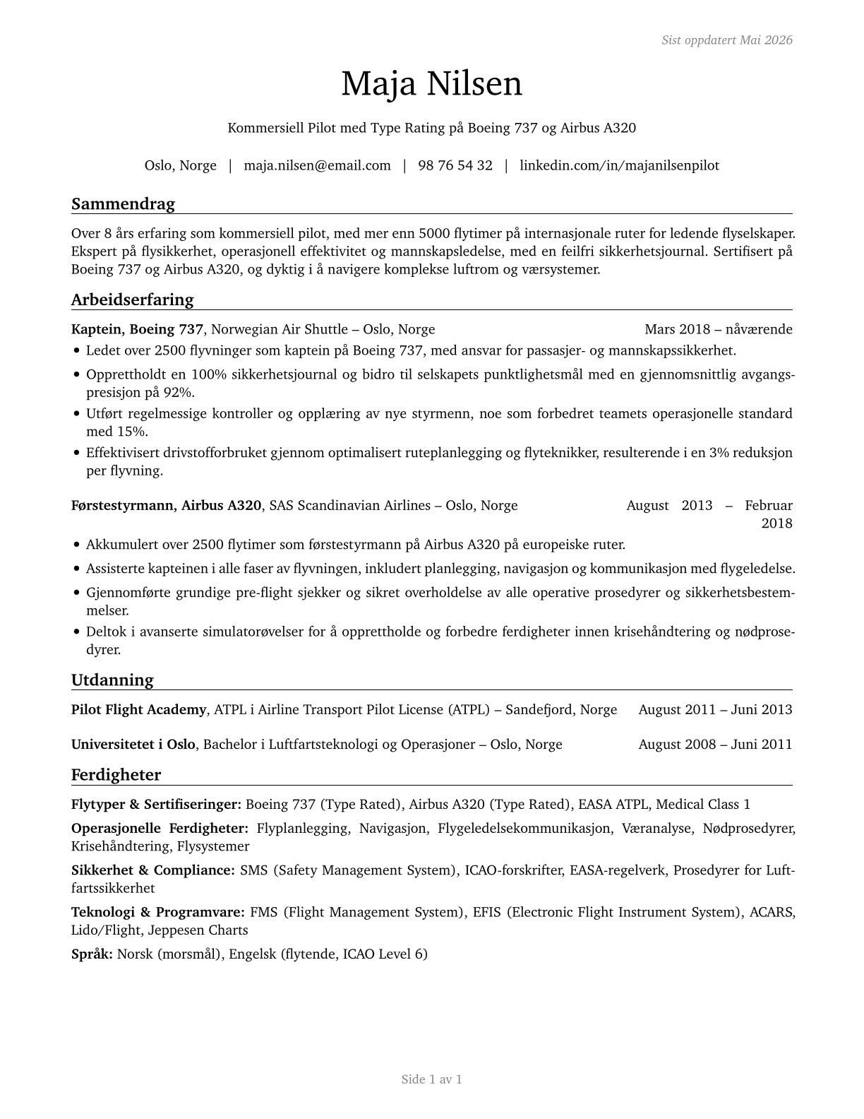 Commercial Pilots CV in Norwegian_bokmal — page 1