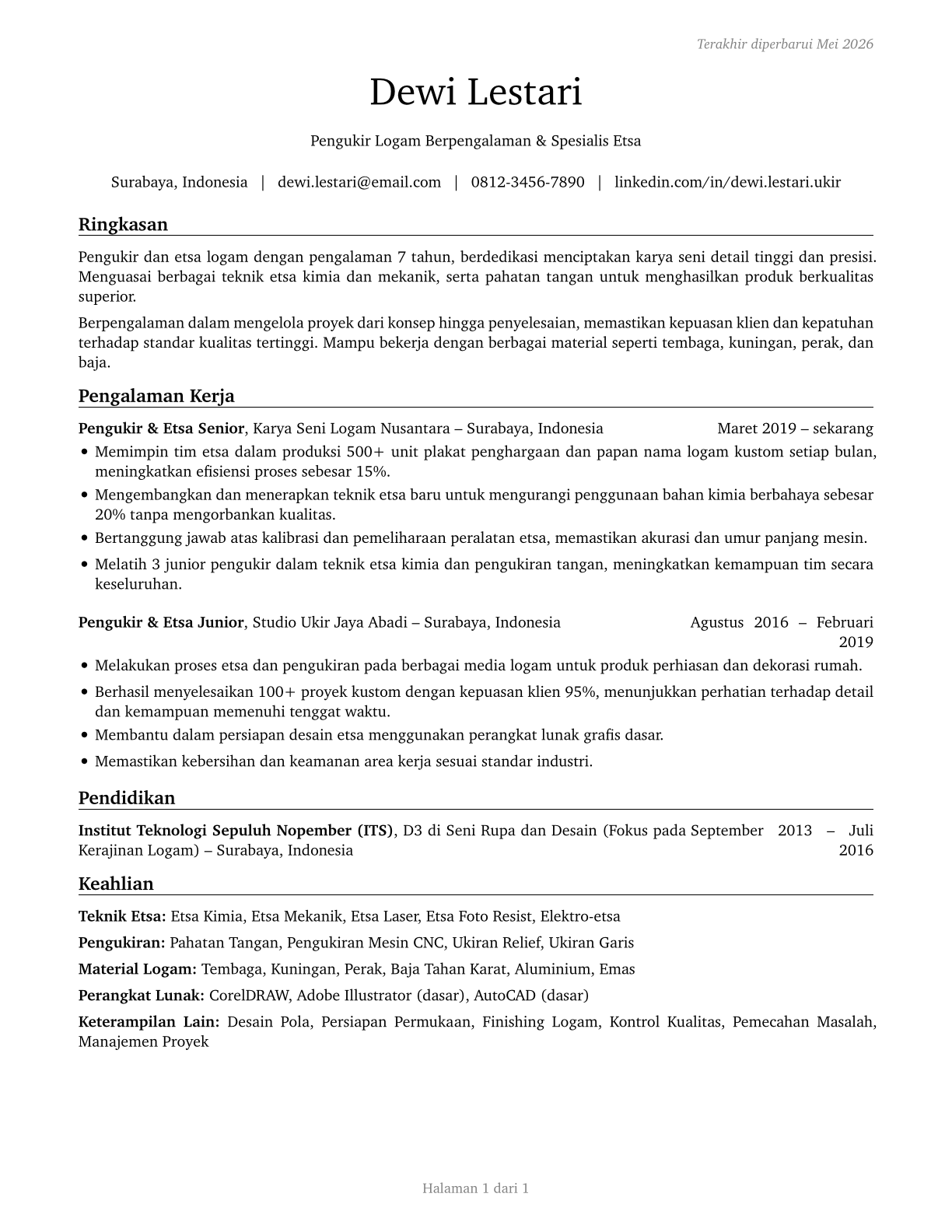 Etchers and Engravers CV in Indonesian — page 1
