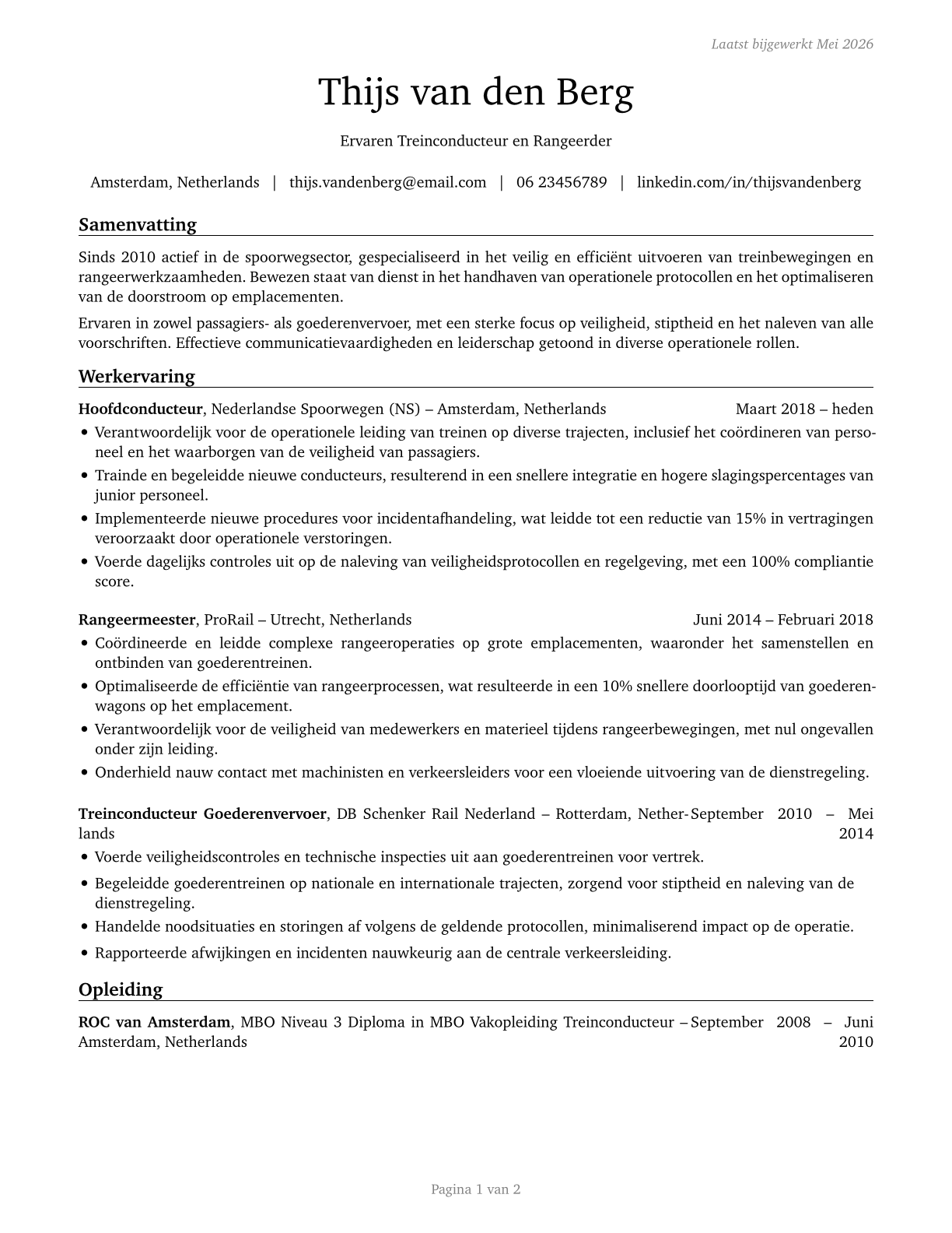 Railroad Conductors and Yardmasters CV in Dutch — page 1