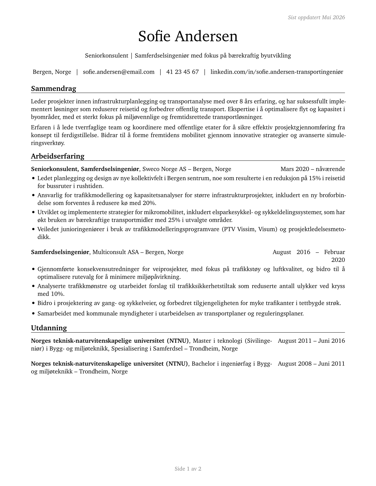 Transportation Engineers CV in Norwegian_bokmal — page 1