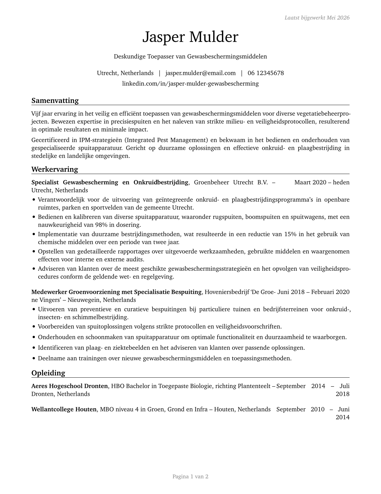Pesticide Handlers, Sprayers, and Applicators, Vegetation CV in Dutch — page 1