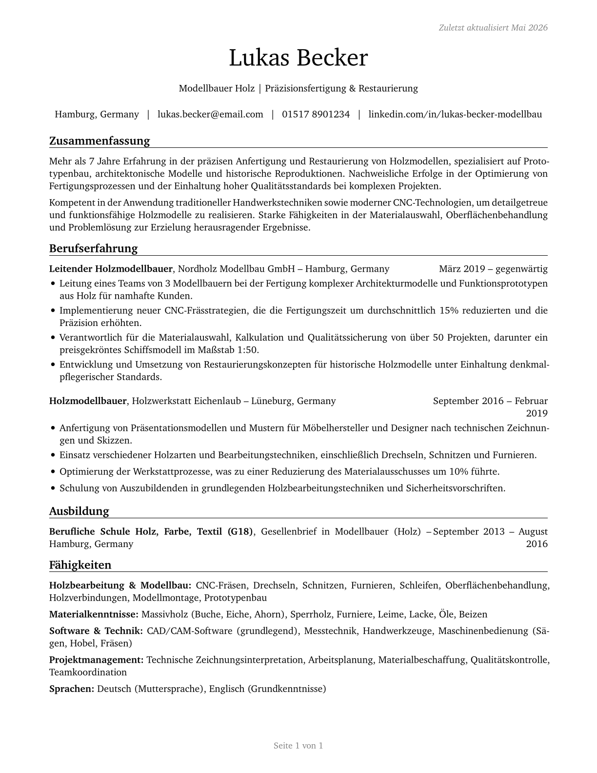 Model Makers, Wood CV in German — page 1