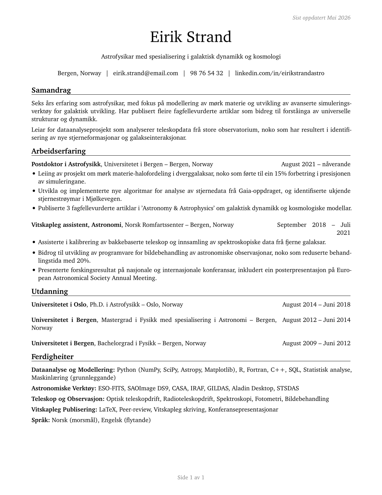 Astronomers CV in Norwegian_nynorsk — page 1