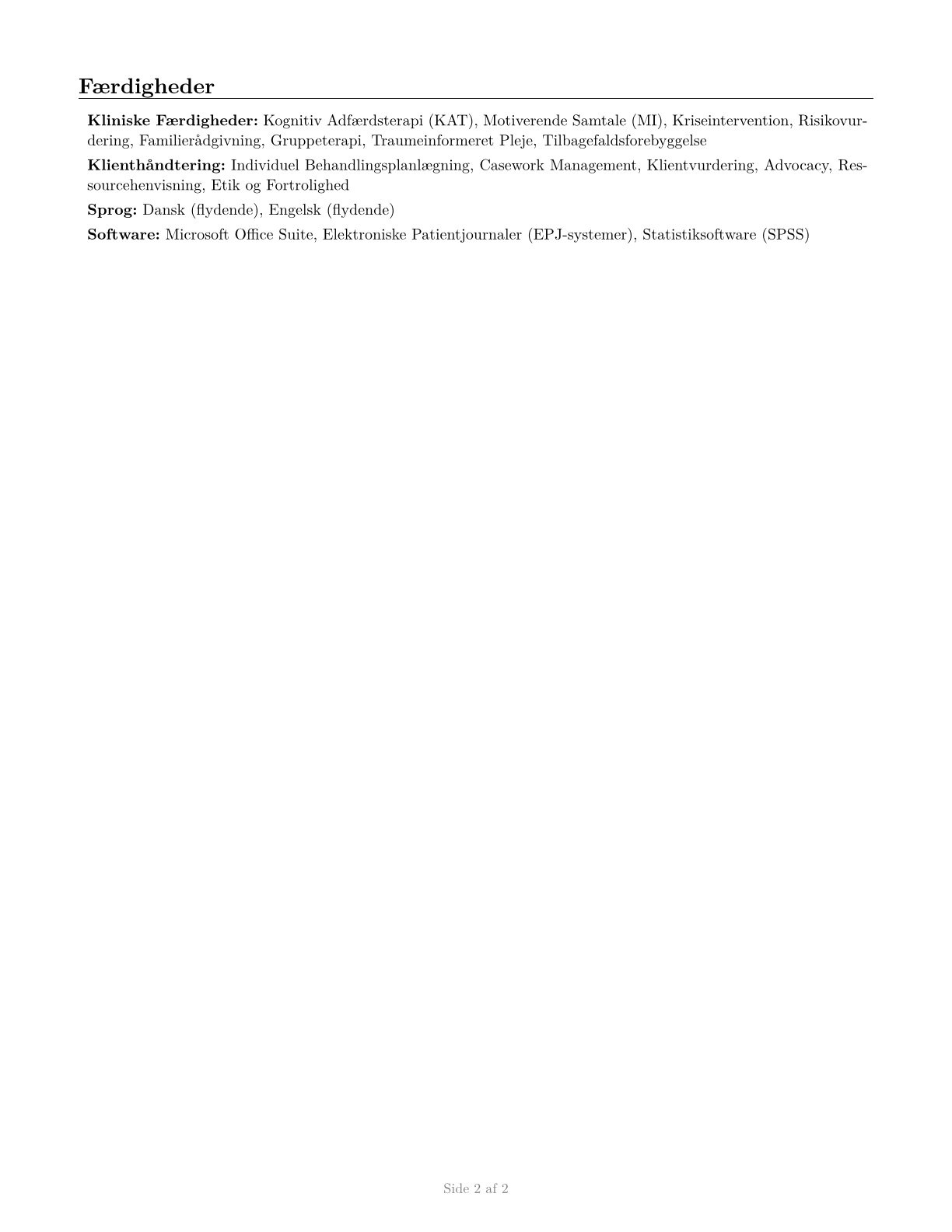 Mental Health and Substance Abuse Social Workers CV in Danish — page 2