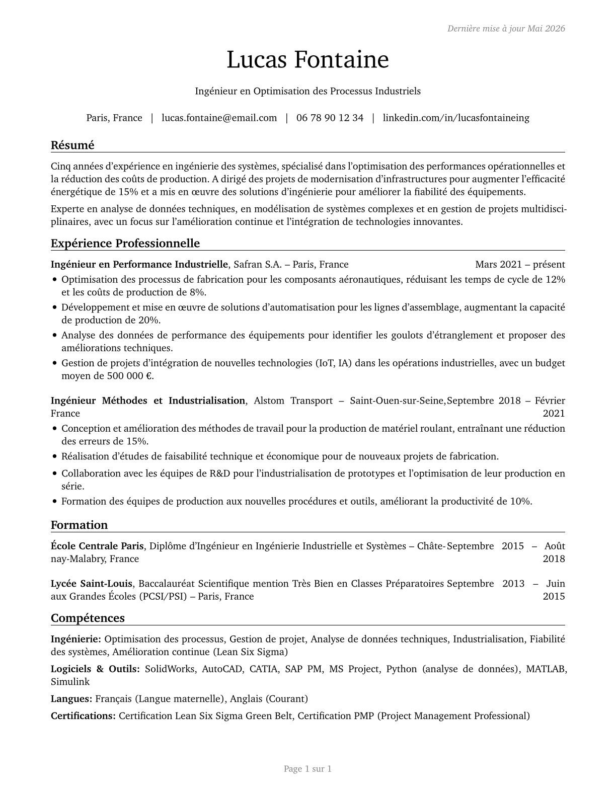 Engineers, All Other CV in French — page 1