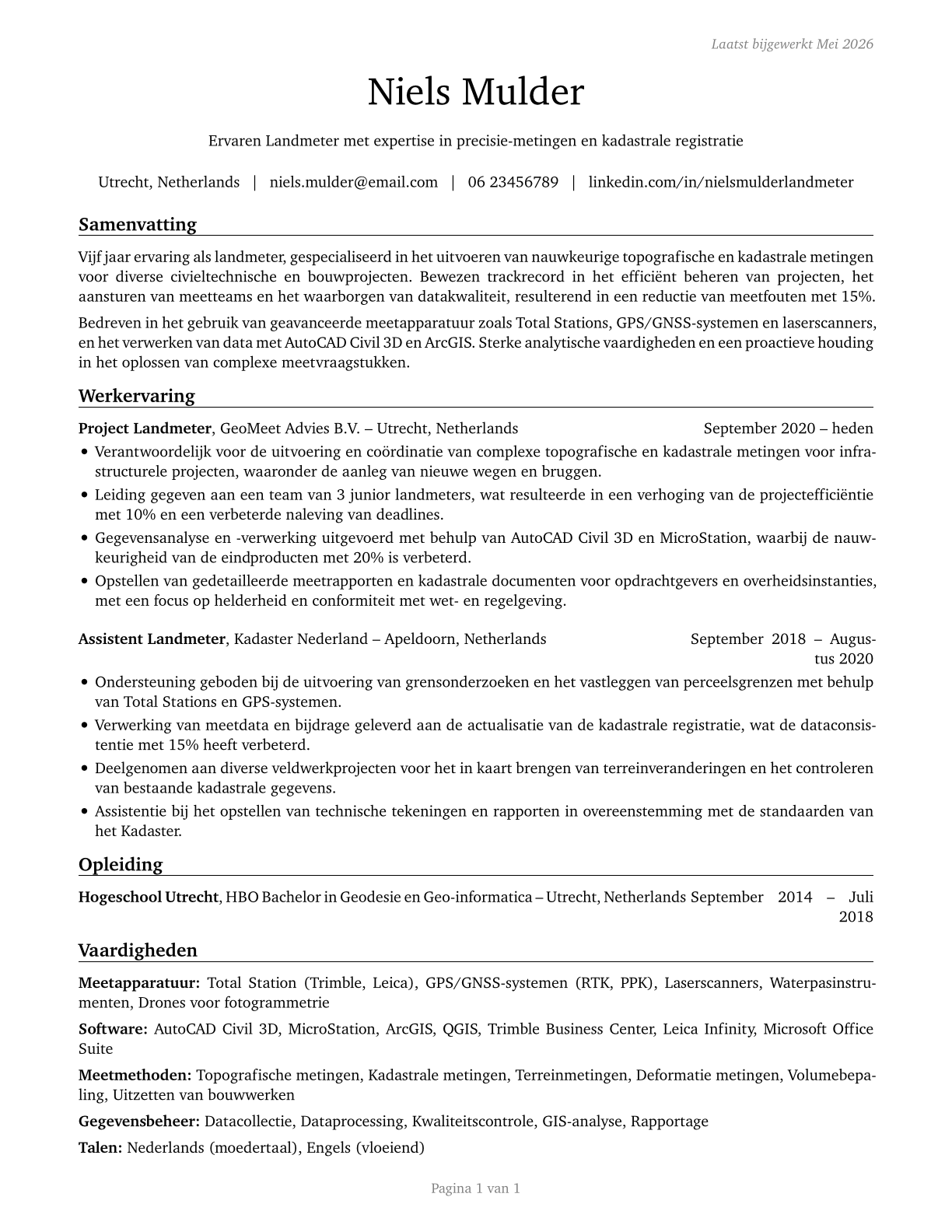 Surveyors CV in Dutch — page 1