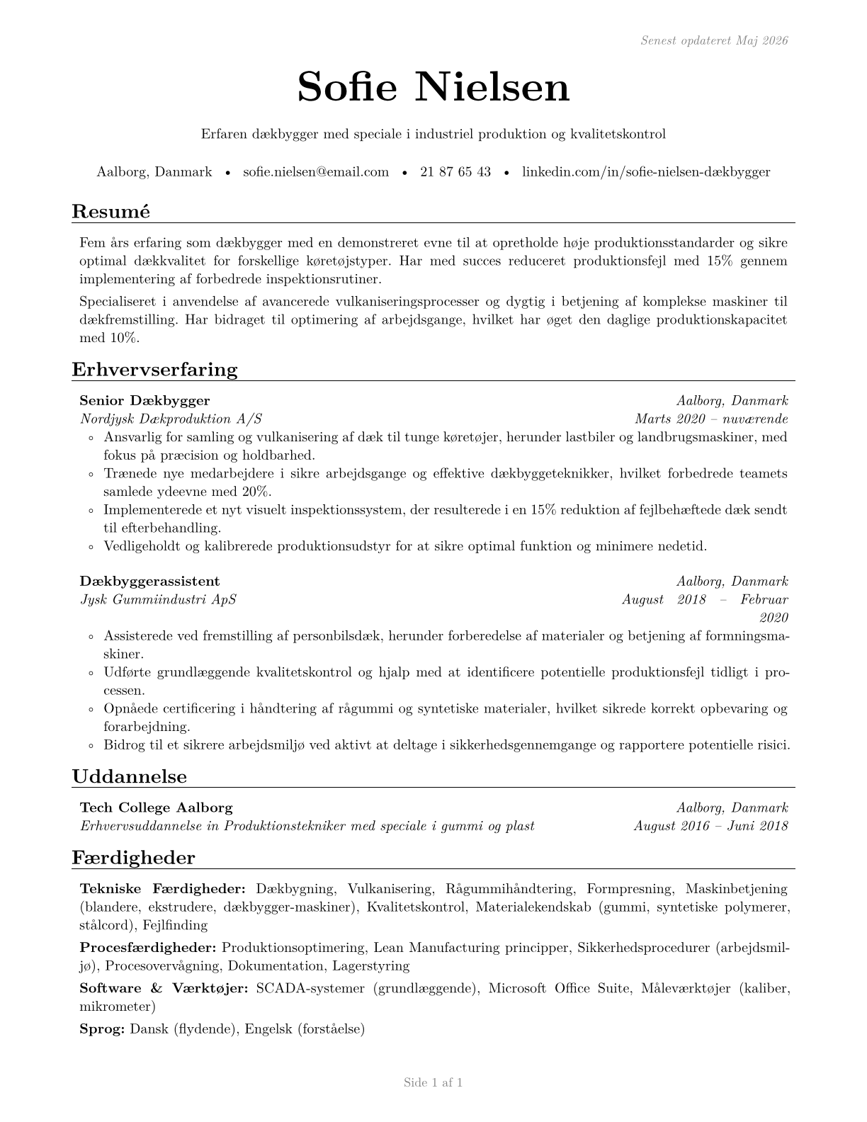 Tire Builders CV in Danish — page 1