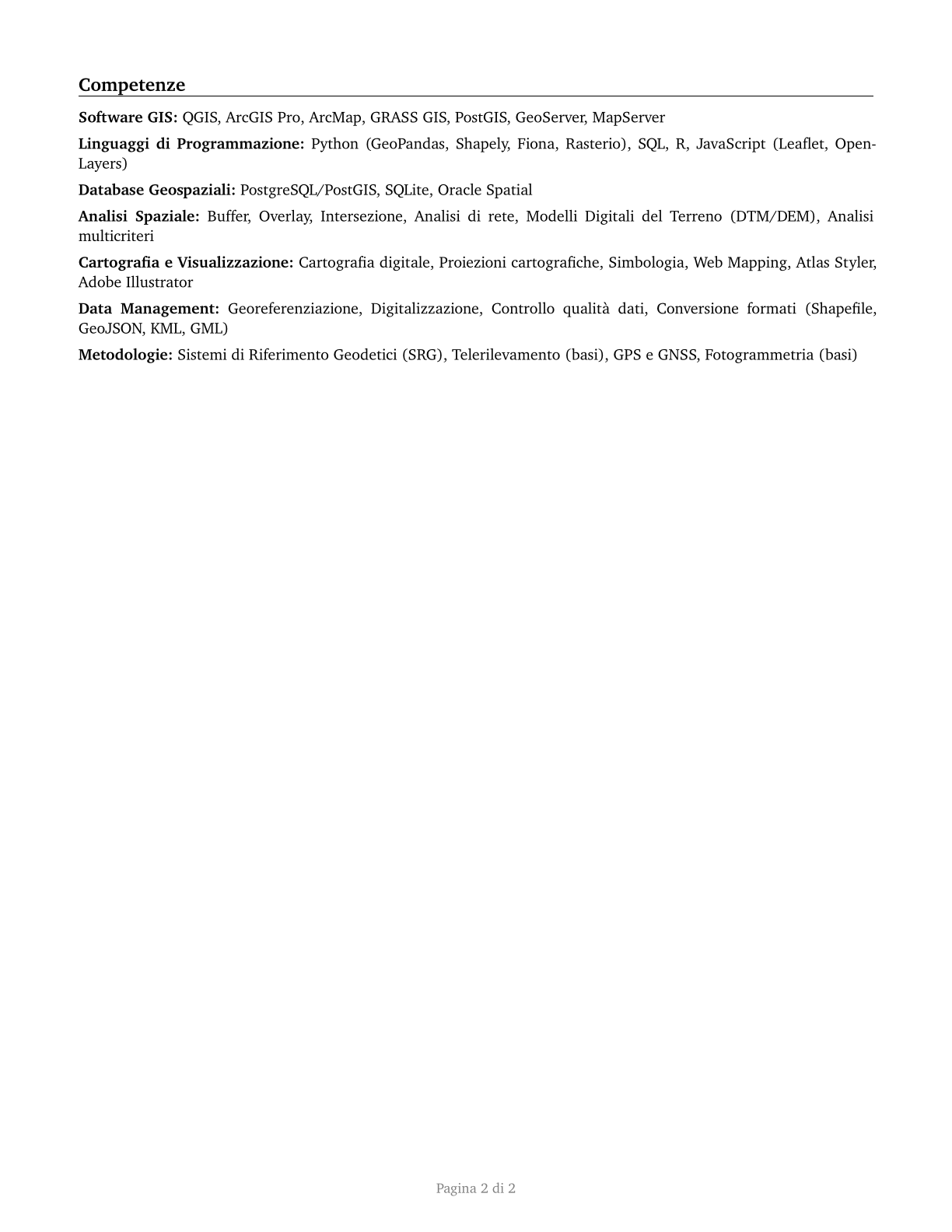 Geographic Information Systems Technologists and Technicians CV in Italian — page 2