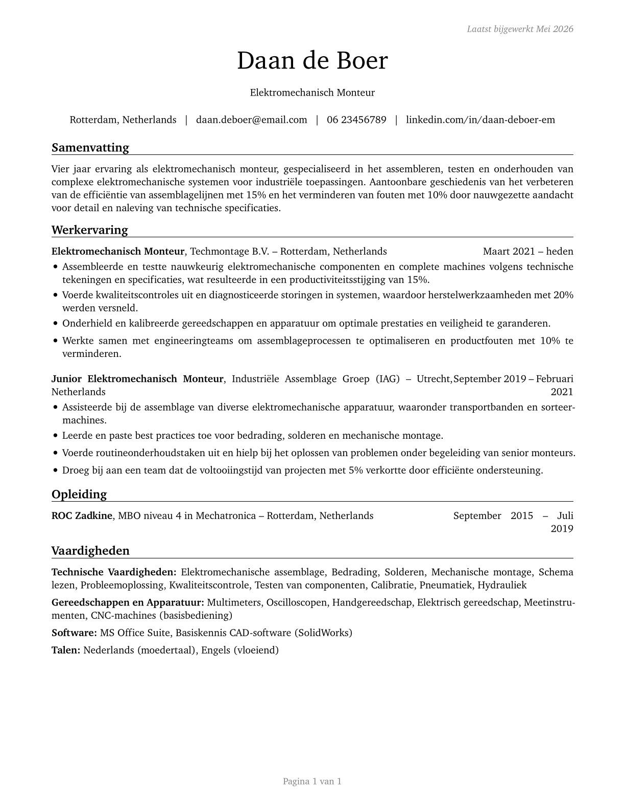 Electromechanical Equipment Assemblers CV in Dutch — page 1