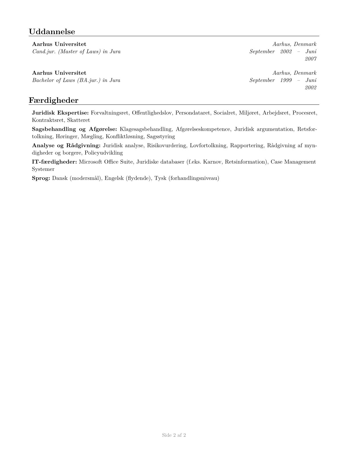 Administrative Law Judges, Adjudicators, and Hearing Officers CV in Danish — page 2