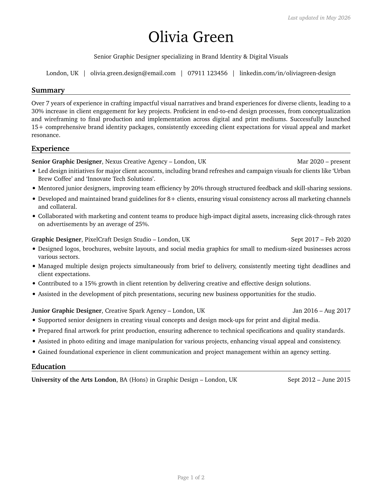 Graphic Designers CV in English — page 1