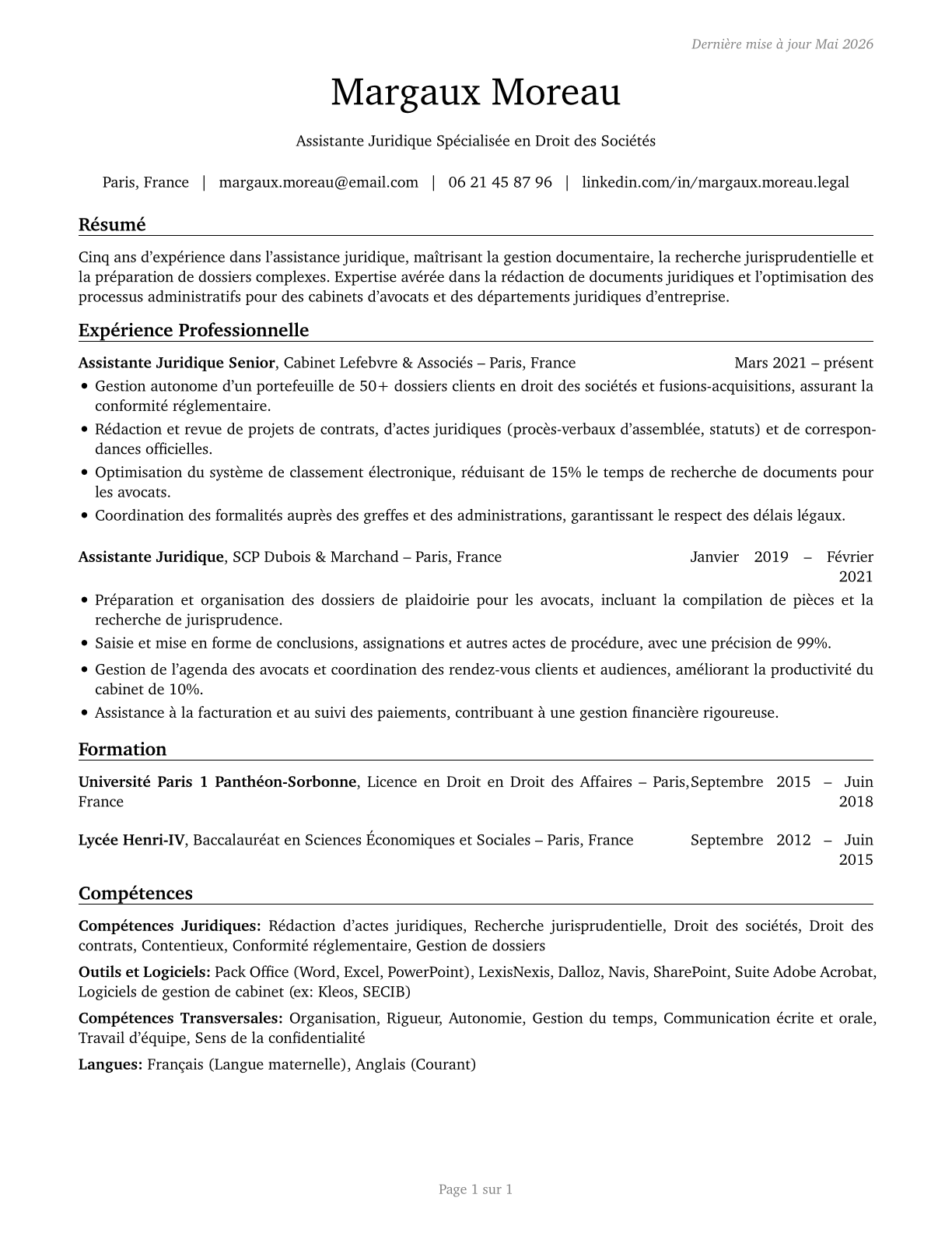 Legal Support Workers, All Other CV in French — page 1