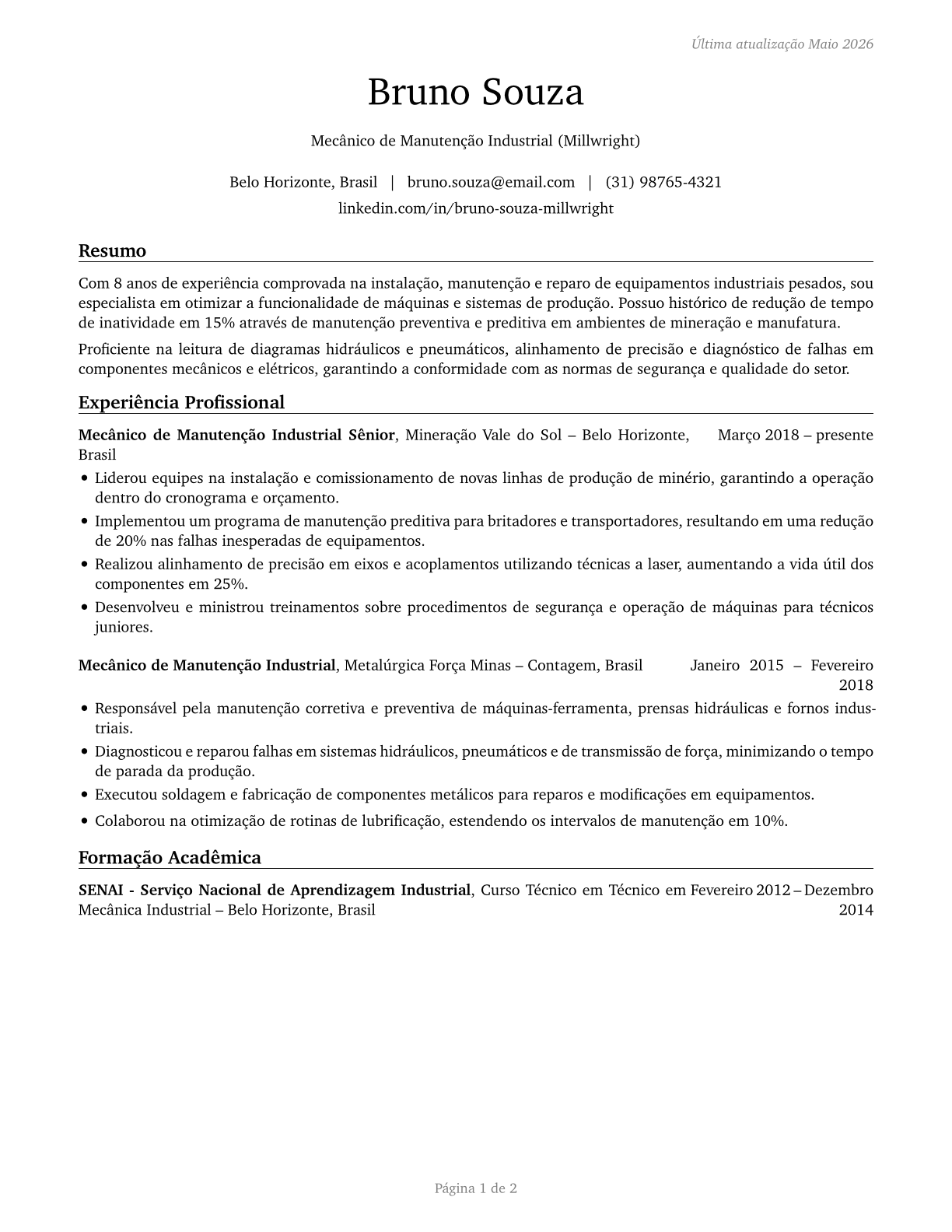 Millwrights CV in Portuguese — page 1
