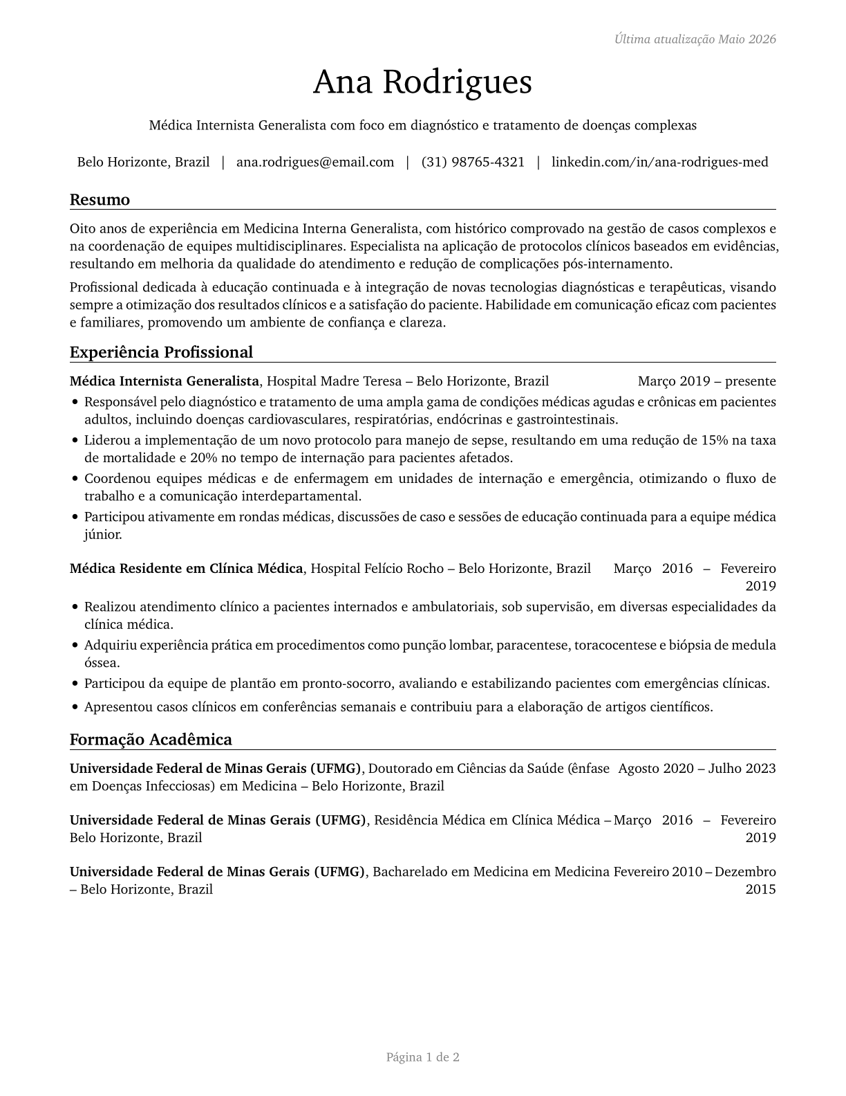 General Internal Medicine Physicians CV in Portuguese — page 1