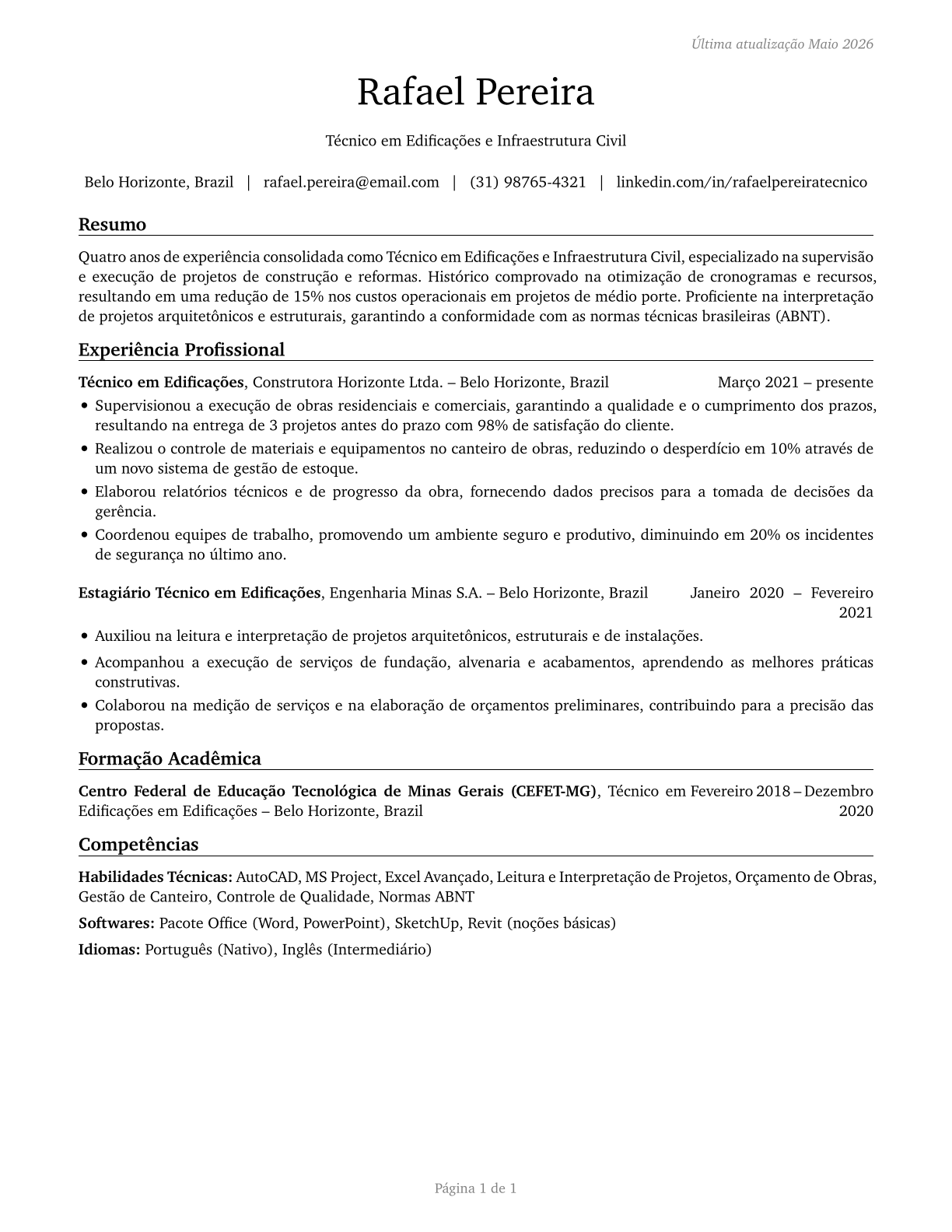Civil Engineering Technologists and Technicians CV in Portuguese — page 1