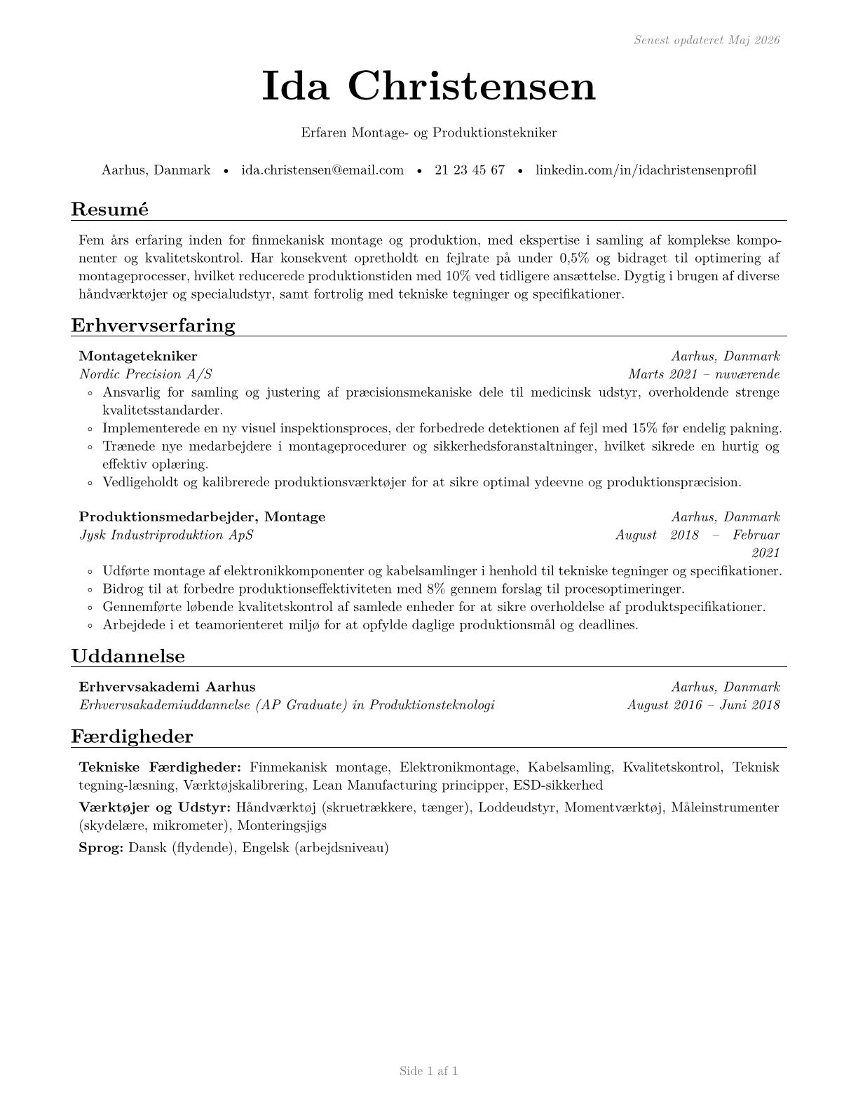 Assemblers and Fabricators, All Other CV in Danish — page 1