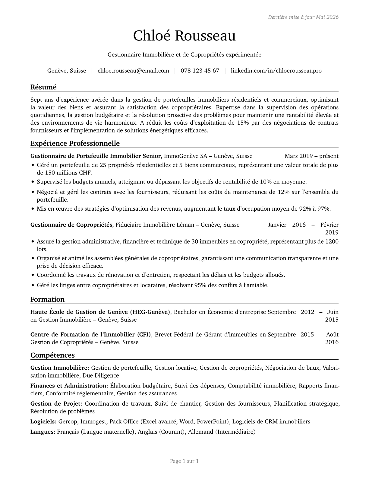 Property, Real Estate, and Community Association Managers CV in French — page 1