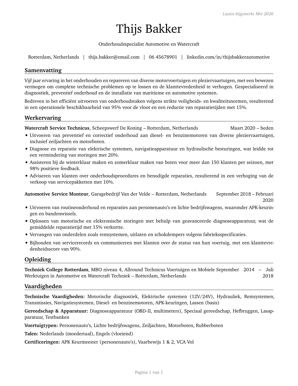 Automotive and Watercraft Service Attendants CV in Dutch — page 1