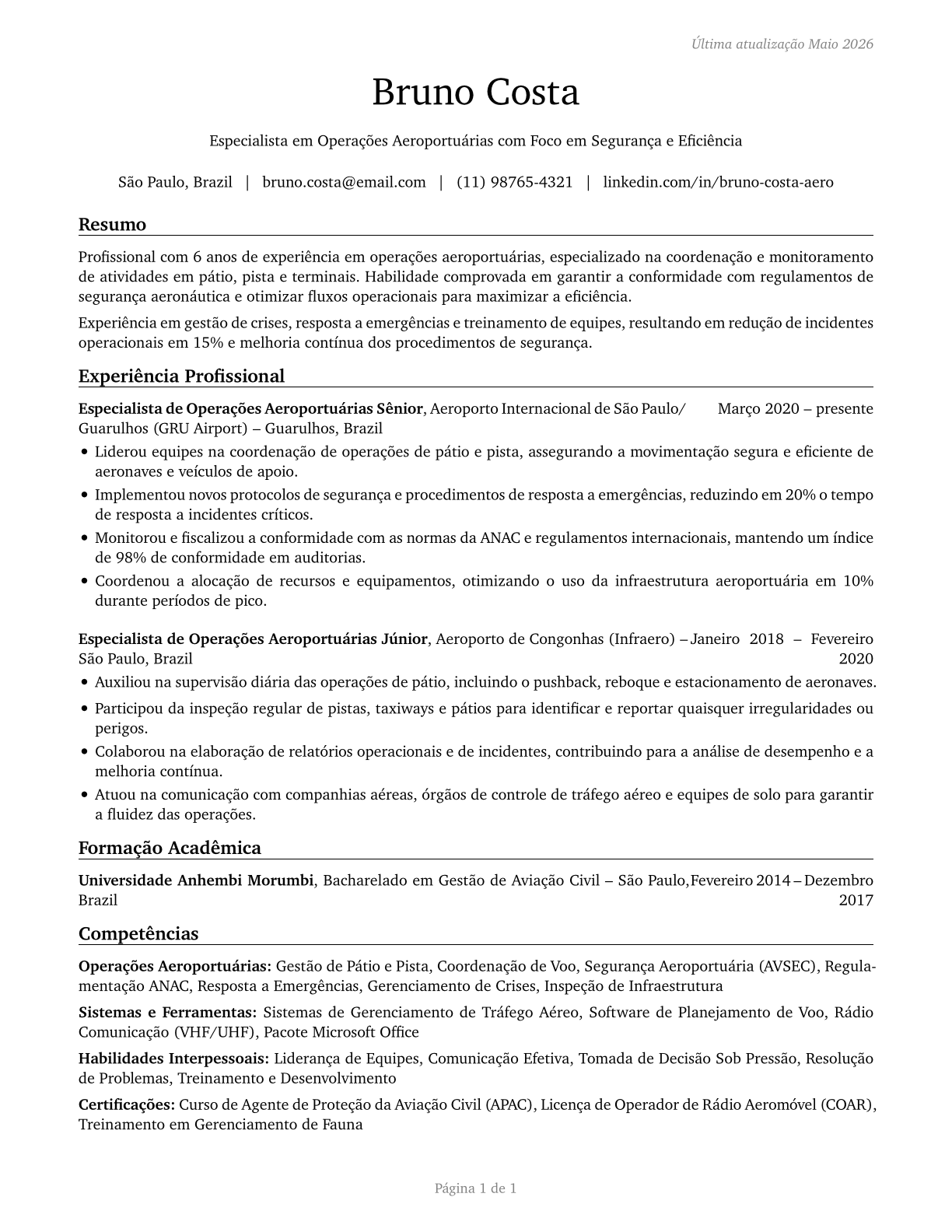 Airfield Operations Specialists CV in Portuguese — page 1