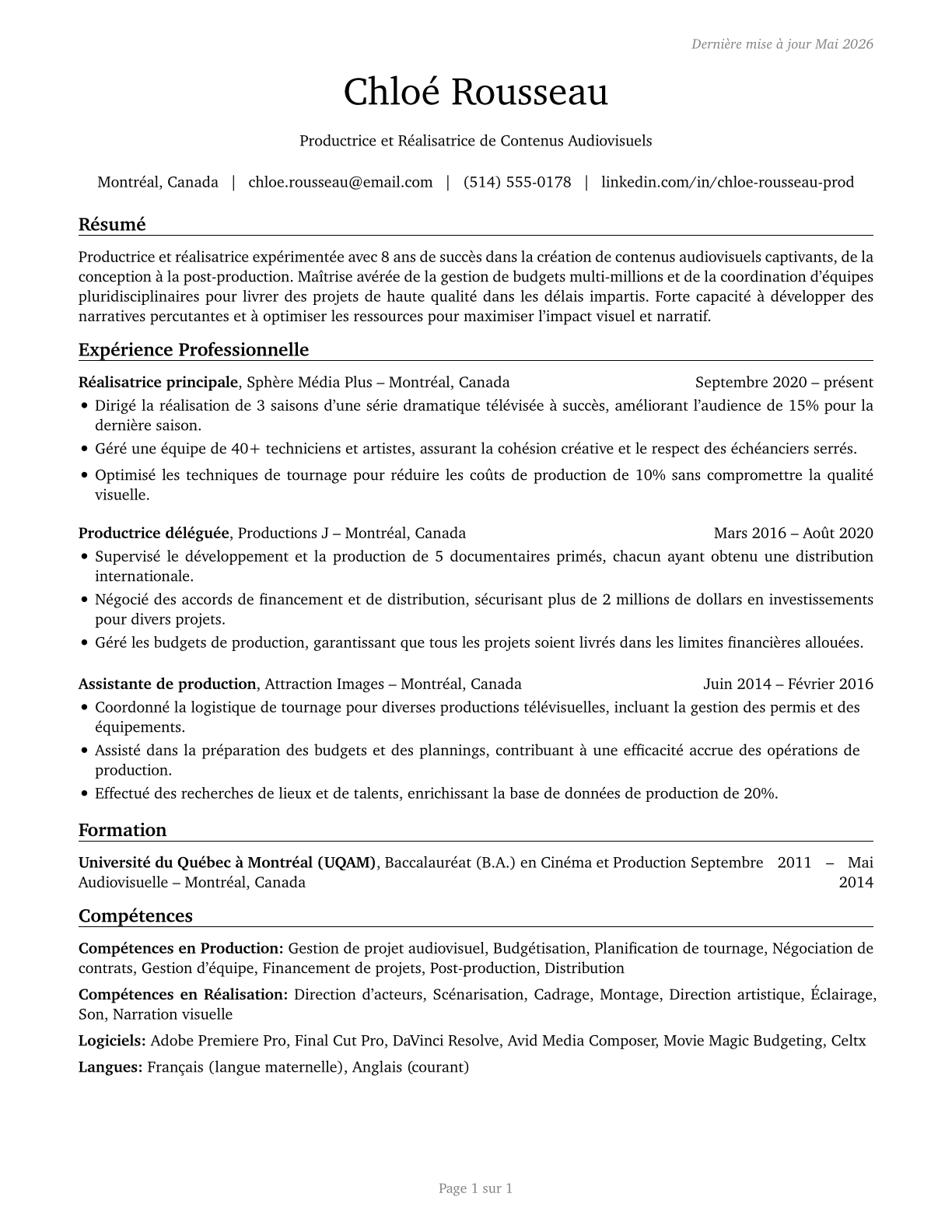 Producers and Directors CV in French — page 1