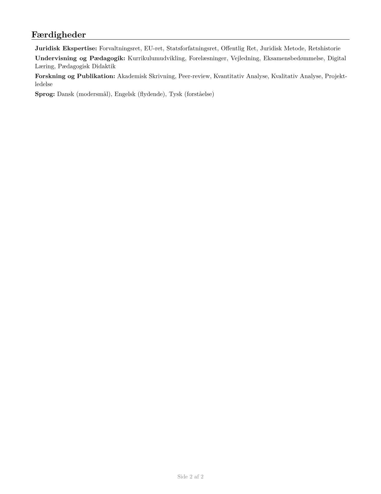 Law Teachers, Postsecondary CV in Danish — page 2