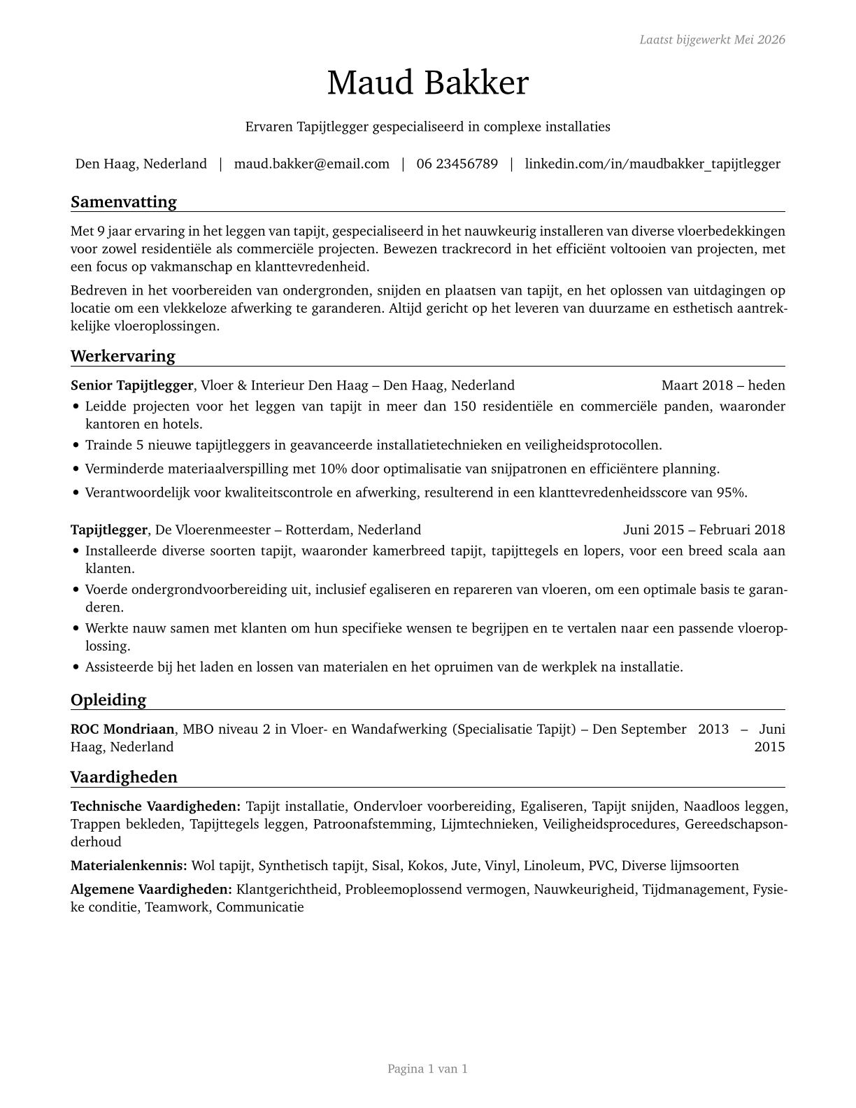 Carpet Installers CV in Dutch — page 1