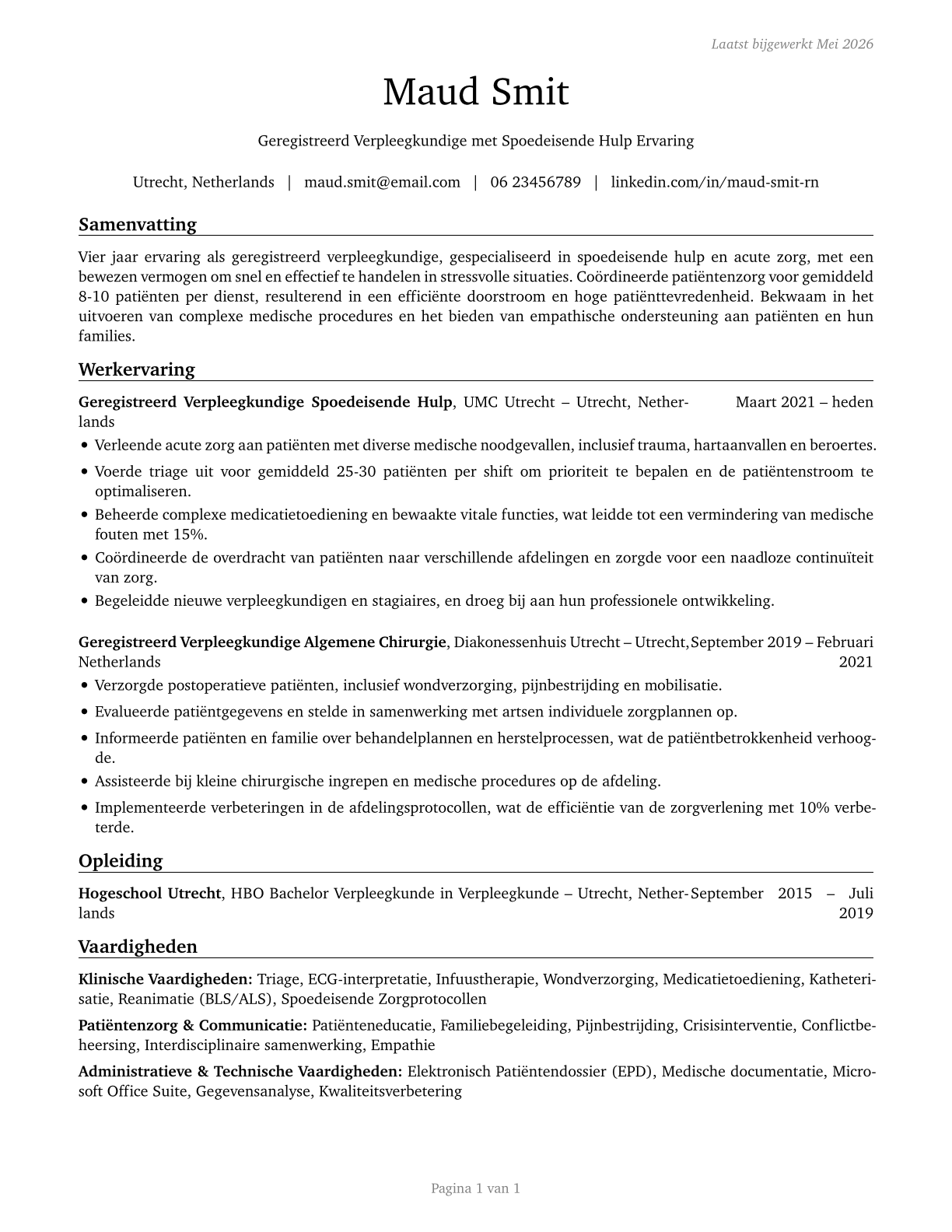 Registered Nurses CV in Dutch — page 1