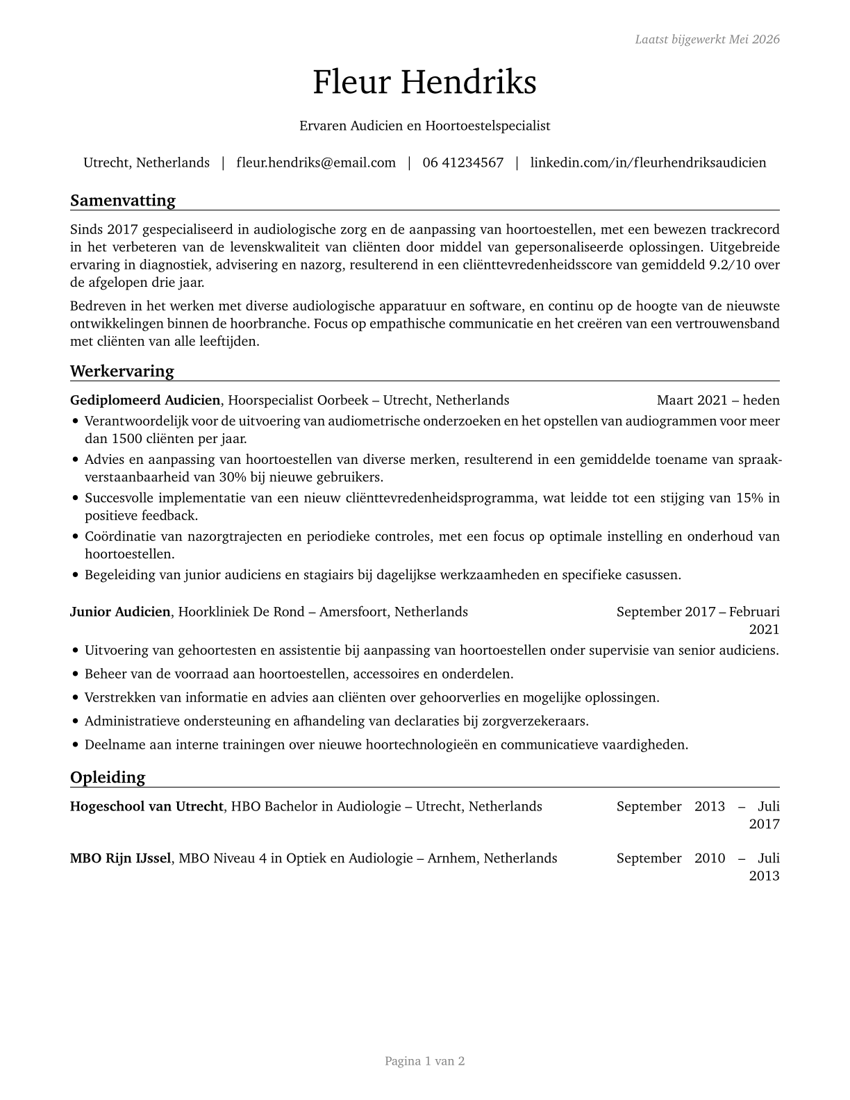 Hearing Aid Specialists CV in Dutch — page 1