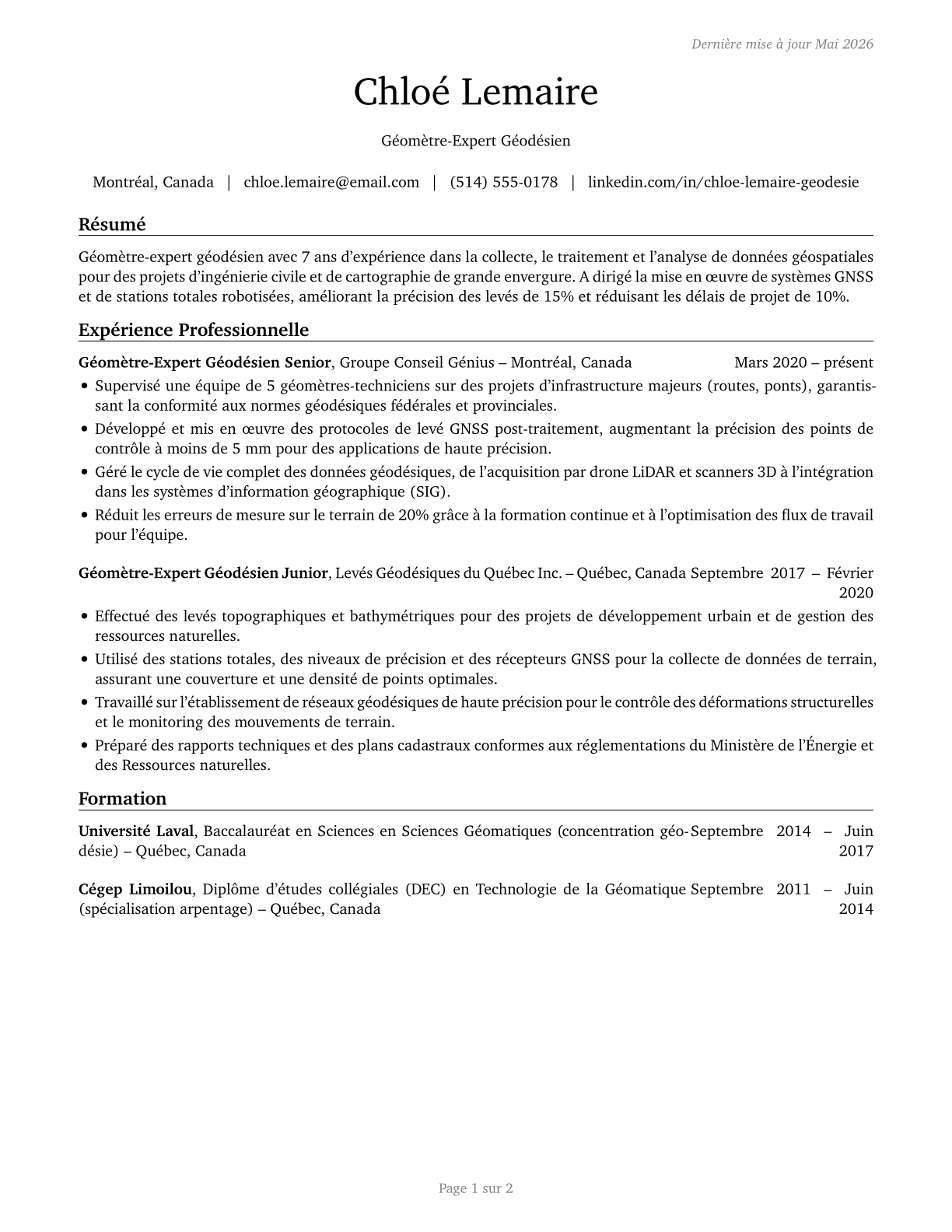 Geodetic Surveyors CV in French — page 1