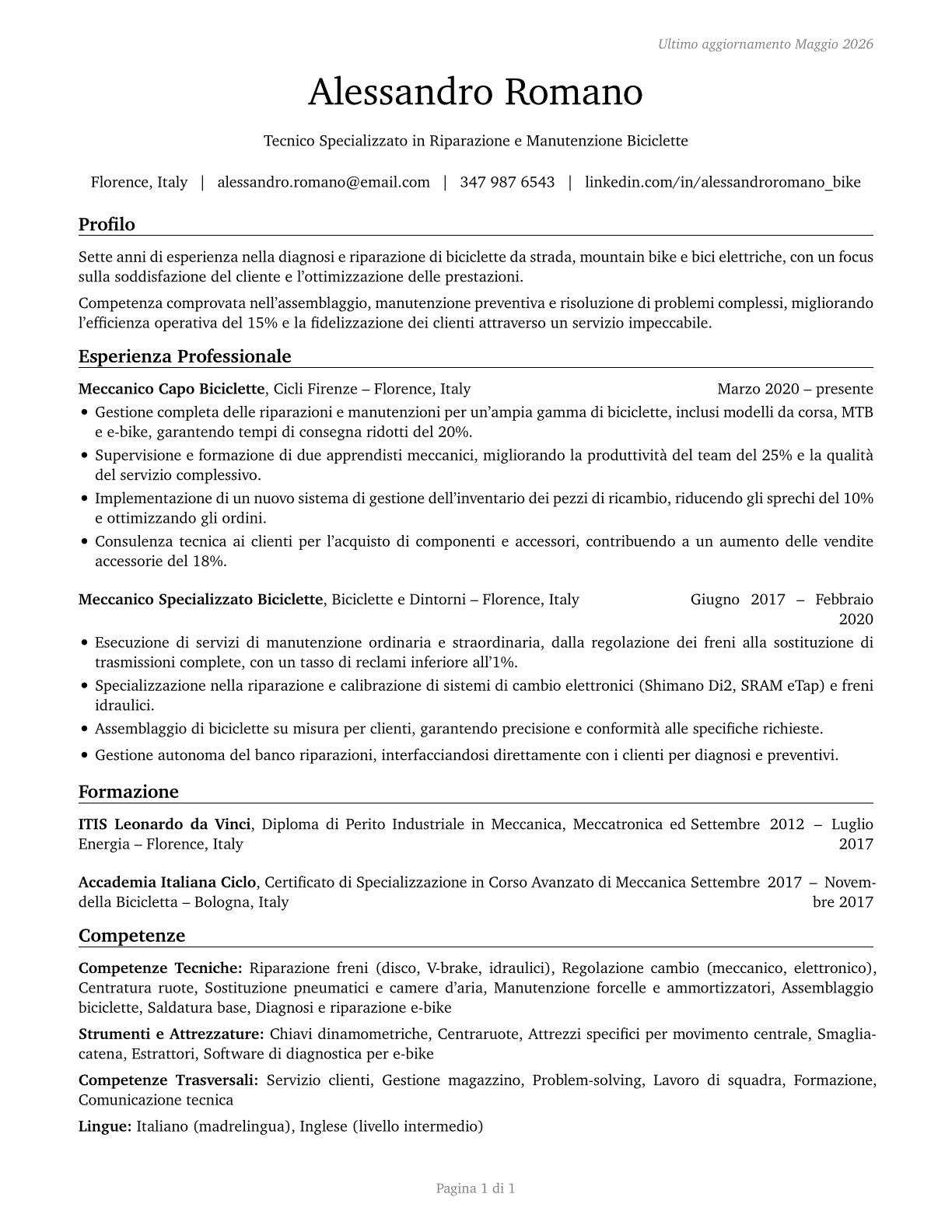 Bicycle Repairers CV in Italian — page 1