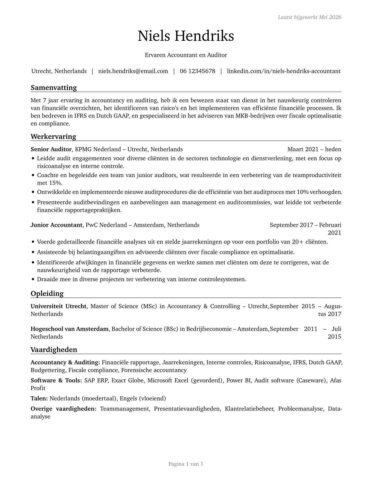 Accountants and Auditors CV in Dutch — page 1