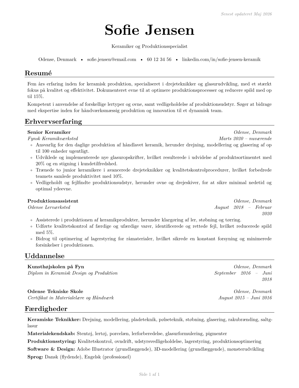 Potters, Manufacturing CV in Danish — page 1